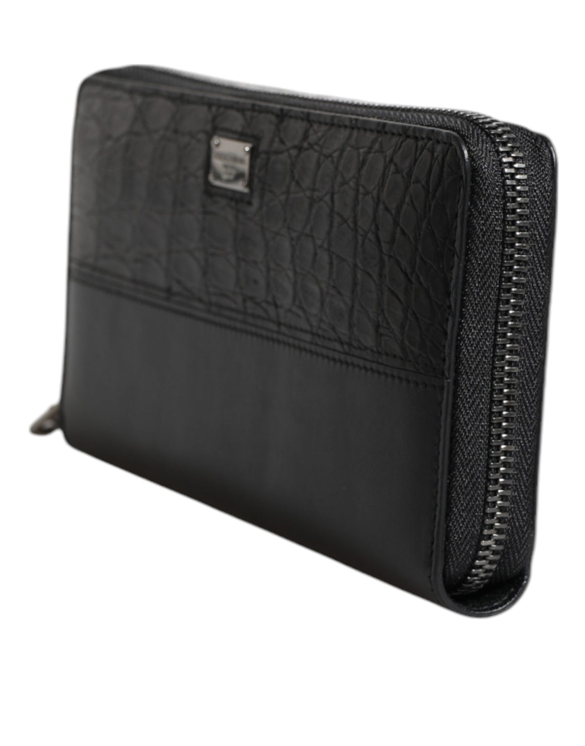 Dolce & Gabbana Black Leather Logo Plaque Zip Around Continental Men's Wallet (Pre-Owned)