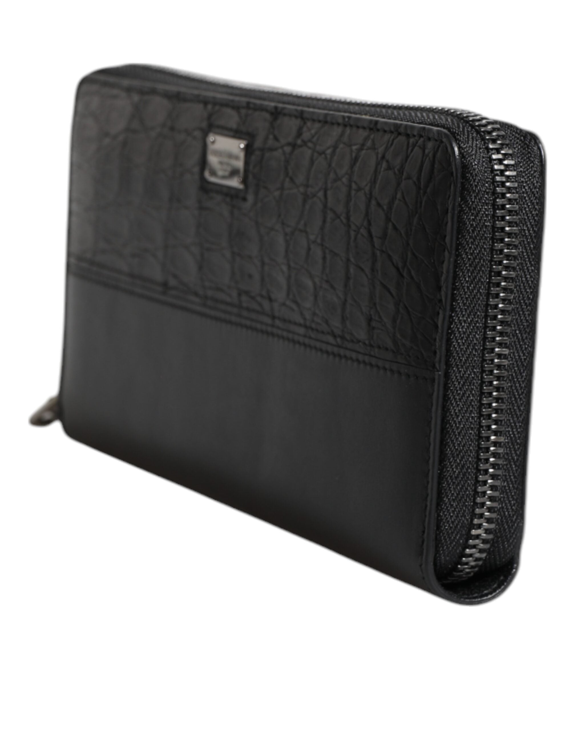 Dolce & Gabbana Black Leather Logo Plaque Zip Around Continental Men's Wallet (Pre-Owned)