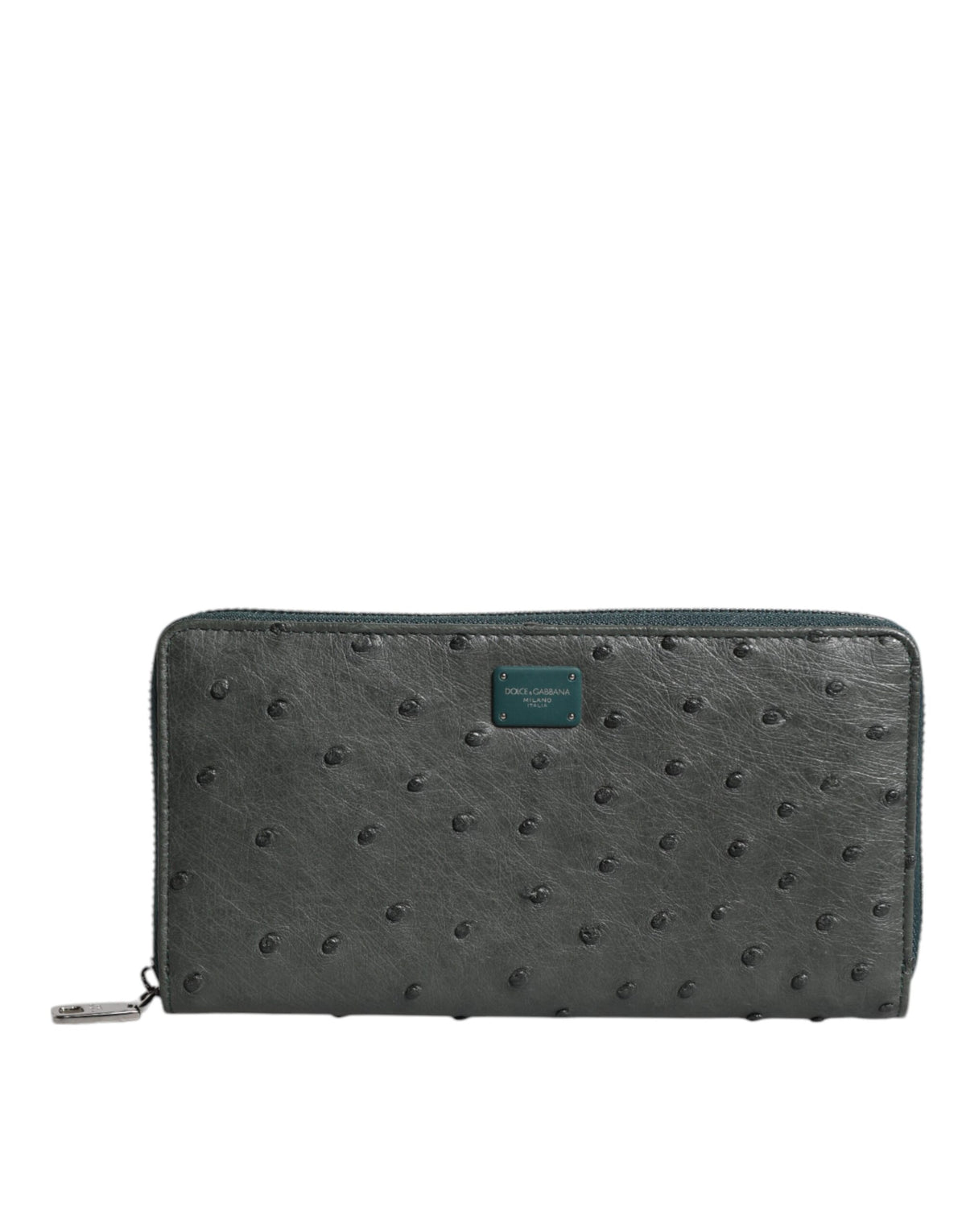 Dolce & Gabbana Green Ostrich Logo Plaque Zip Around Continental Men's Wallet