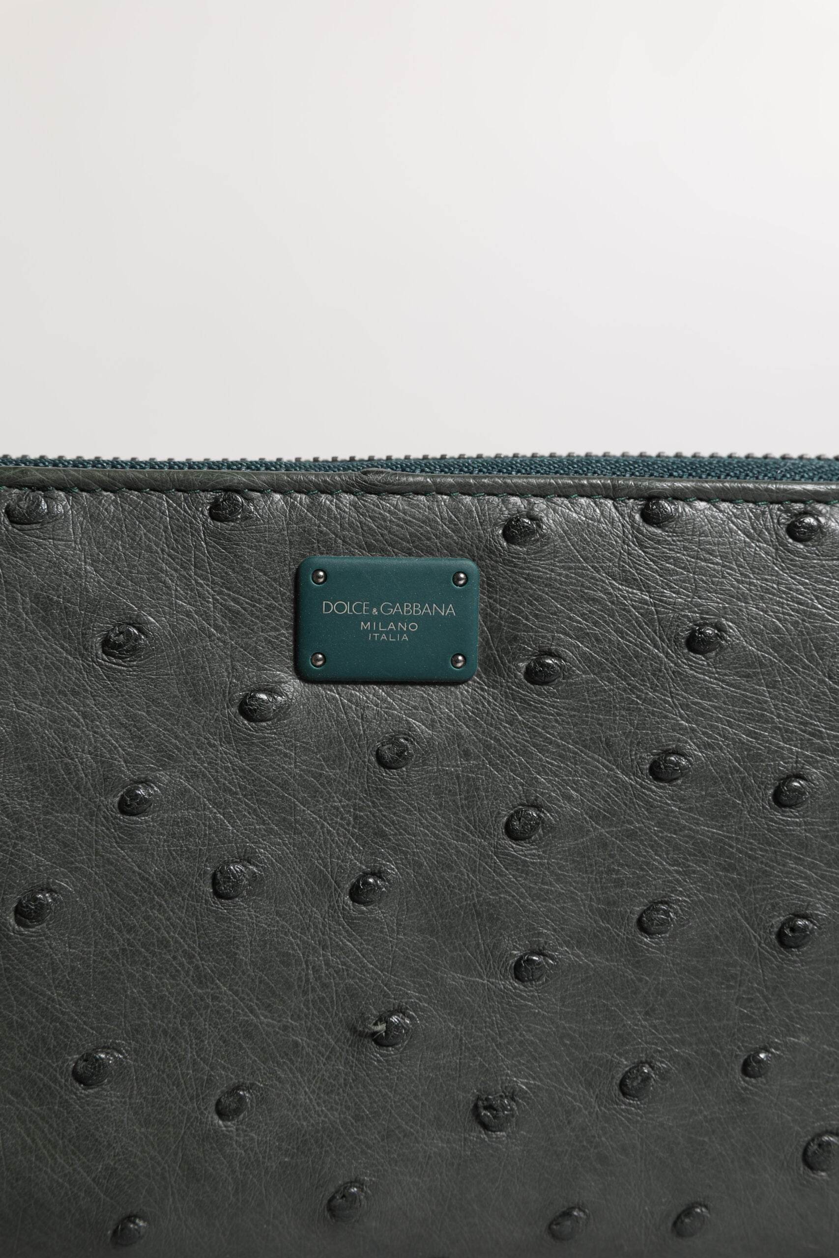 Dolce & Gabbana Green Ostrich Logo Plaque Zip Around Continental Men's Wallet