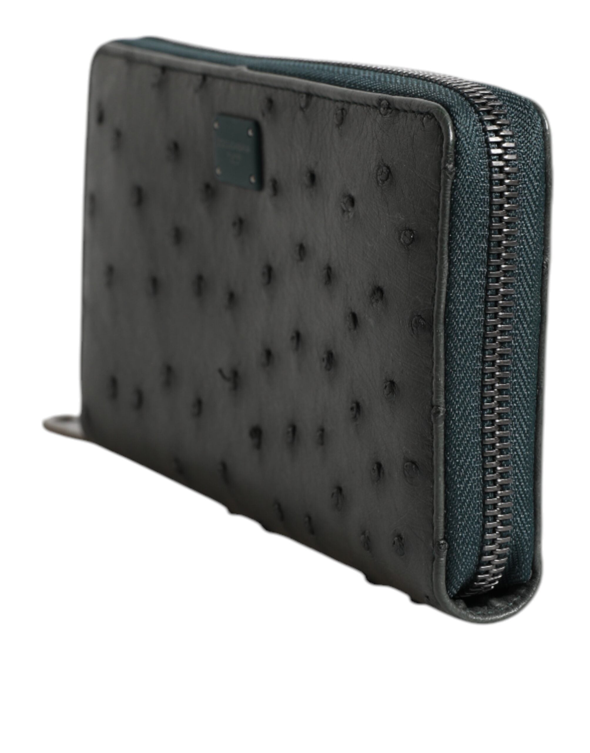 Dolce & Gabbana Green Ostrich Logo Plaque Zip Around Continental Men's Wallet