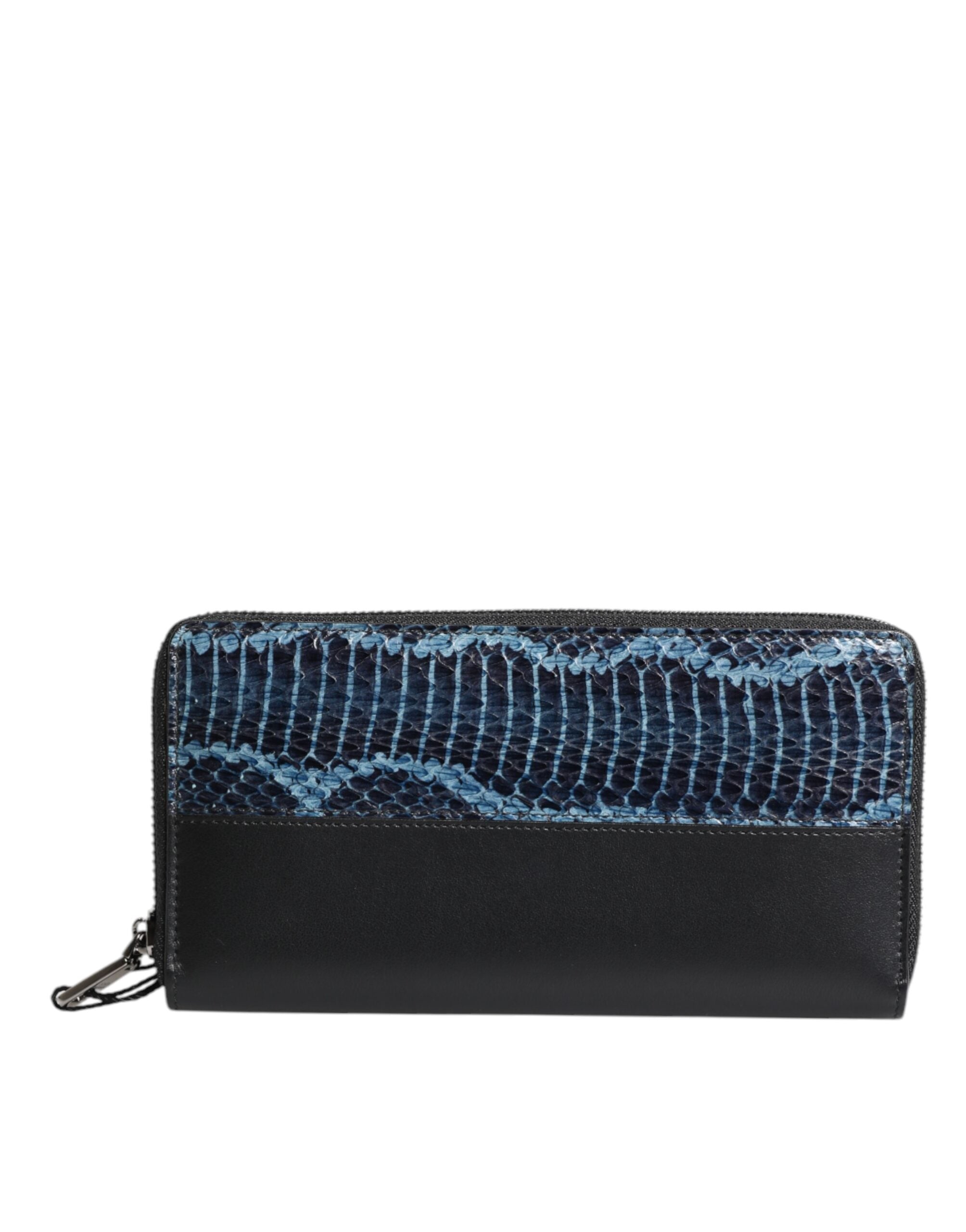 Dolce & Gabbana Black Blue Exotic Leather Embossed Continental Men's Wallet (Pre-Owned)