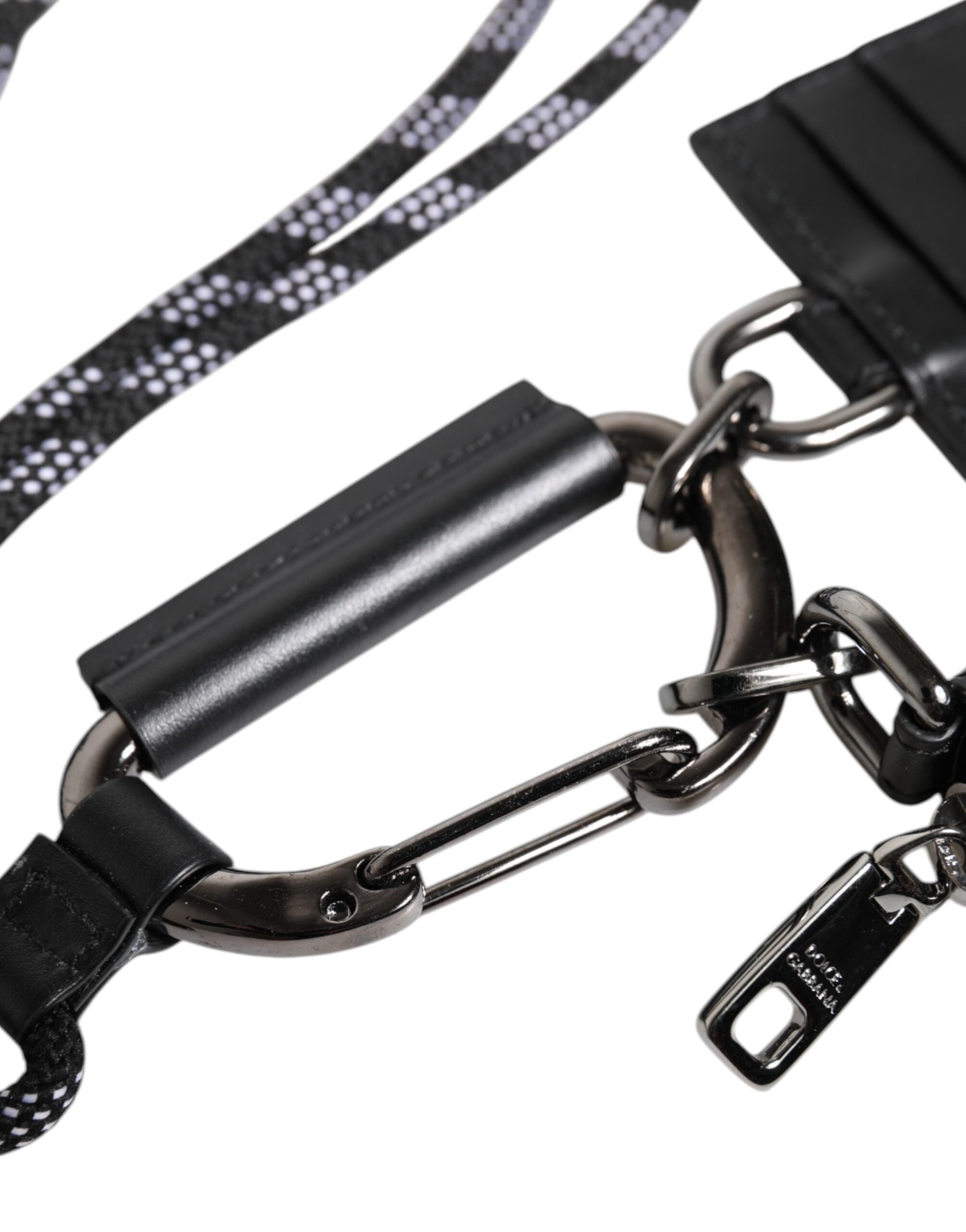 Dolce & Gabbana Black Leather Lanyard Zip Around Card Holder Men's Wallet