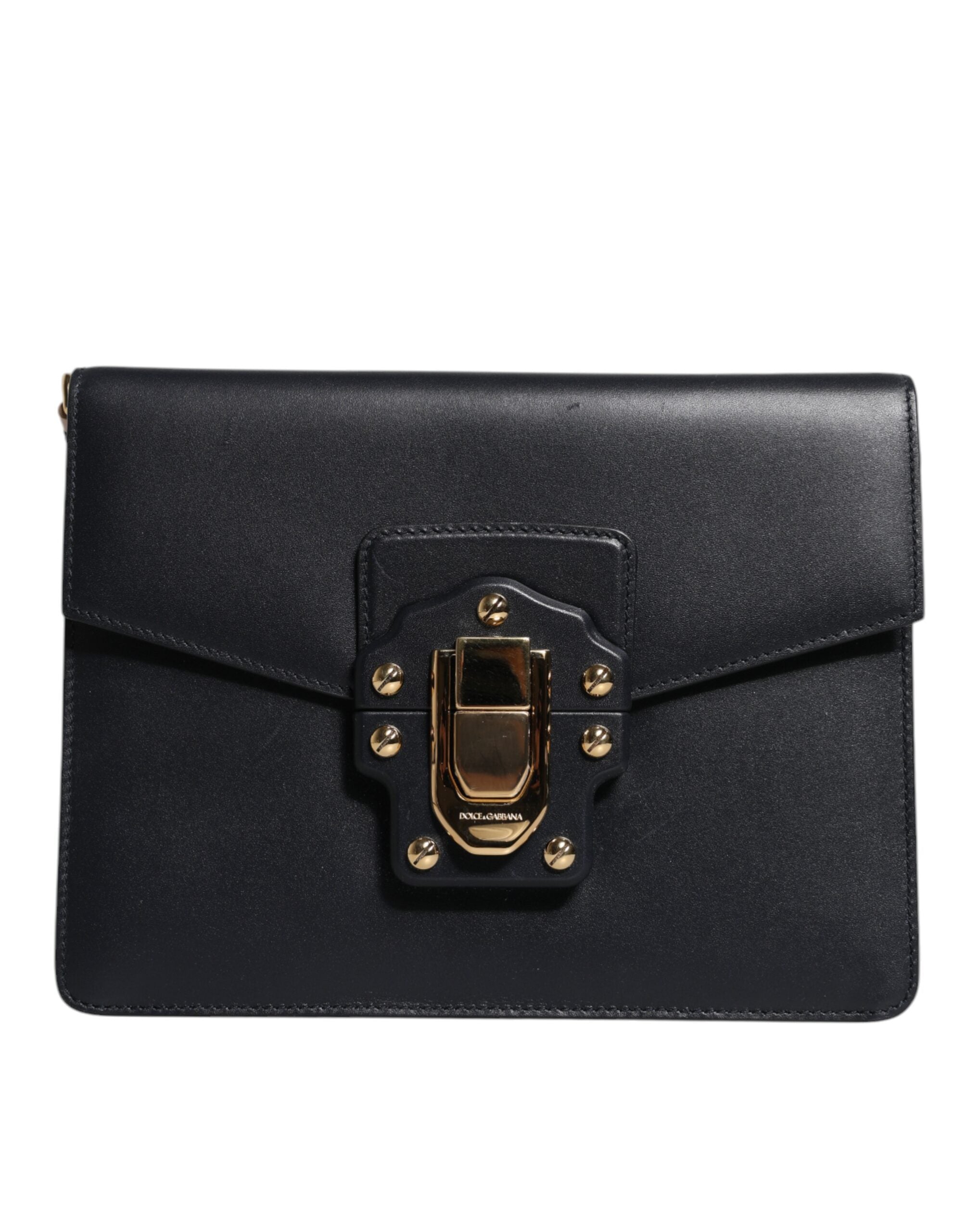 Dolce & Gabbana Black Leather Logo Gold Crossbody Purse Women's Bag (Pre-Owned)