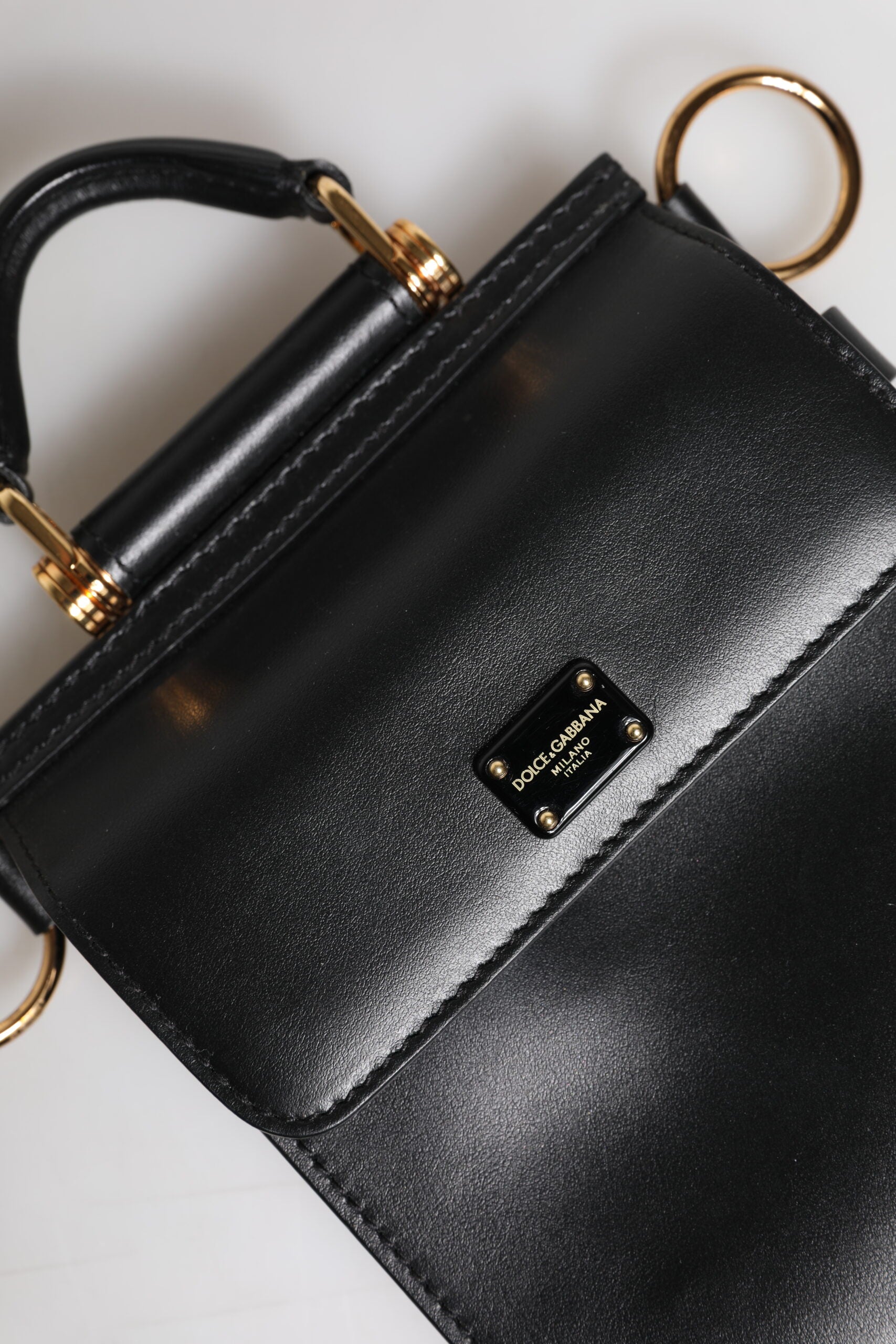 Dolce & Gabbana Black Calfskin Leather Logo Plaque Mini Women's Bag (Pre-Owned)