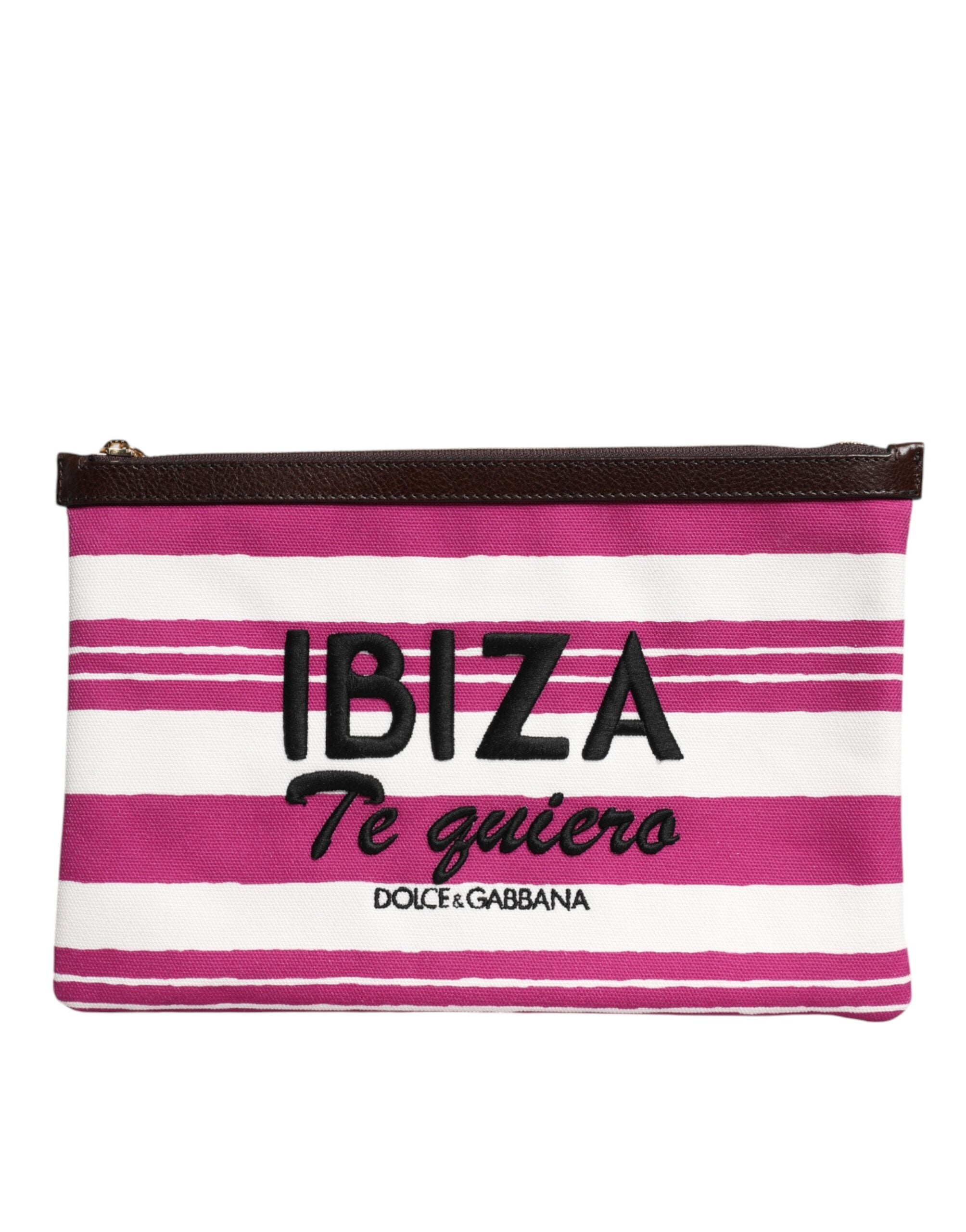 Dolce & Gabbana Pink White Stripes Printed Clutch Pouch Women's Bag (Pre-Owned)