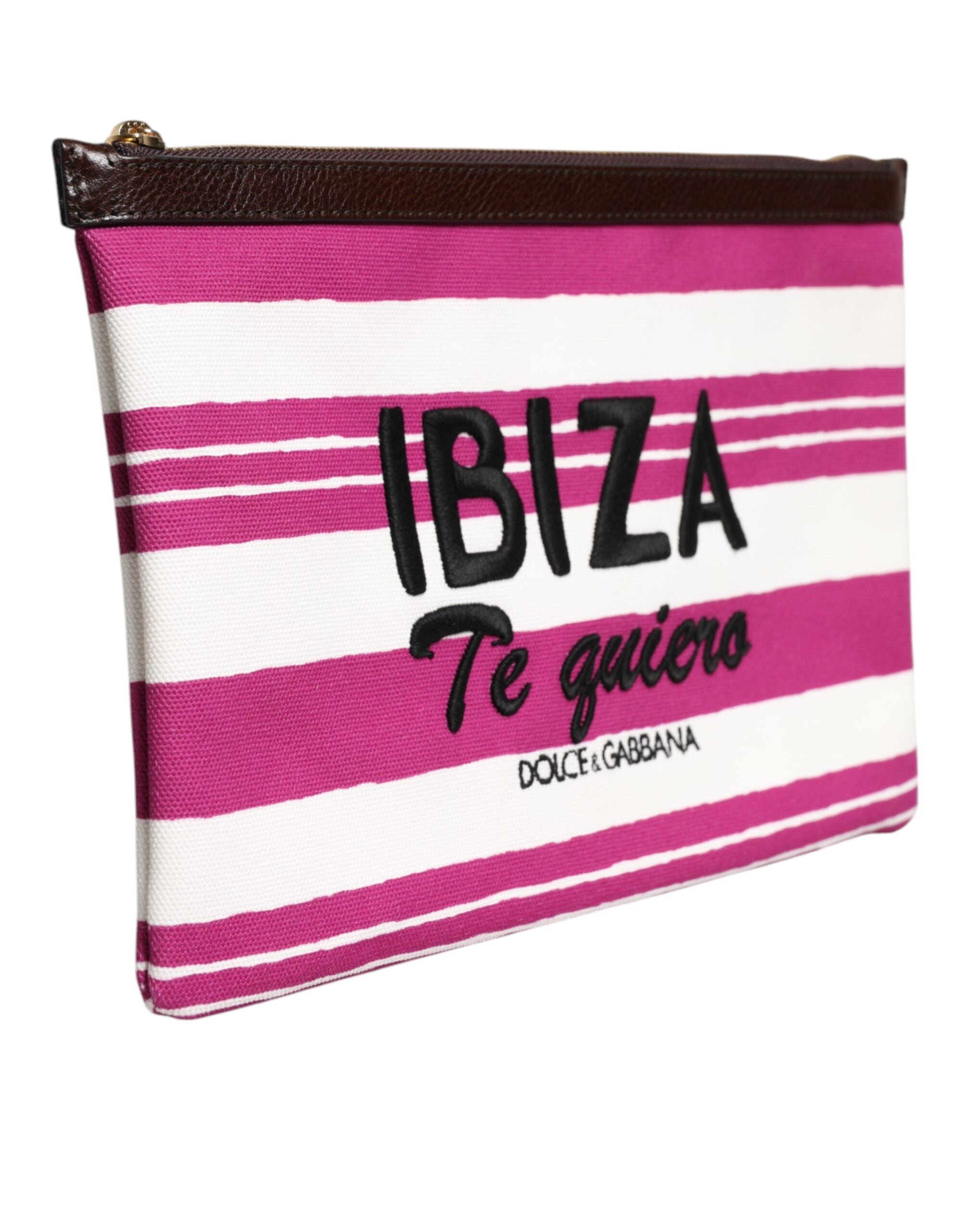 Dolce & Gabbana Pink White Stripes Printed Clutch Pouch Women's Bag (Pre-Owned)