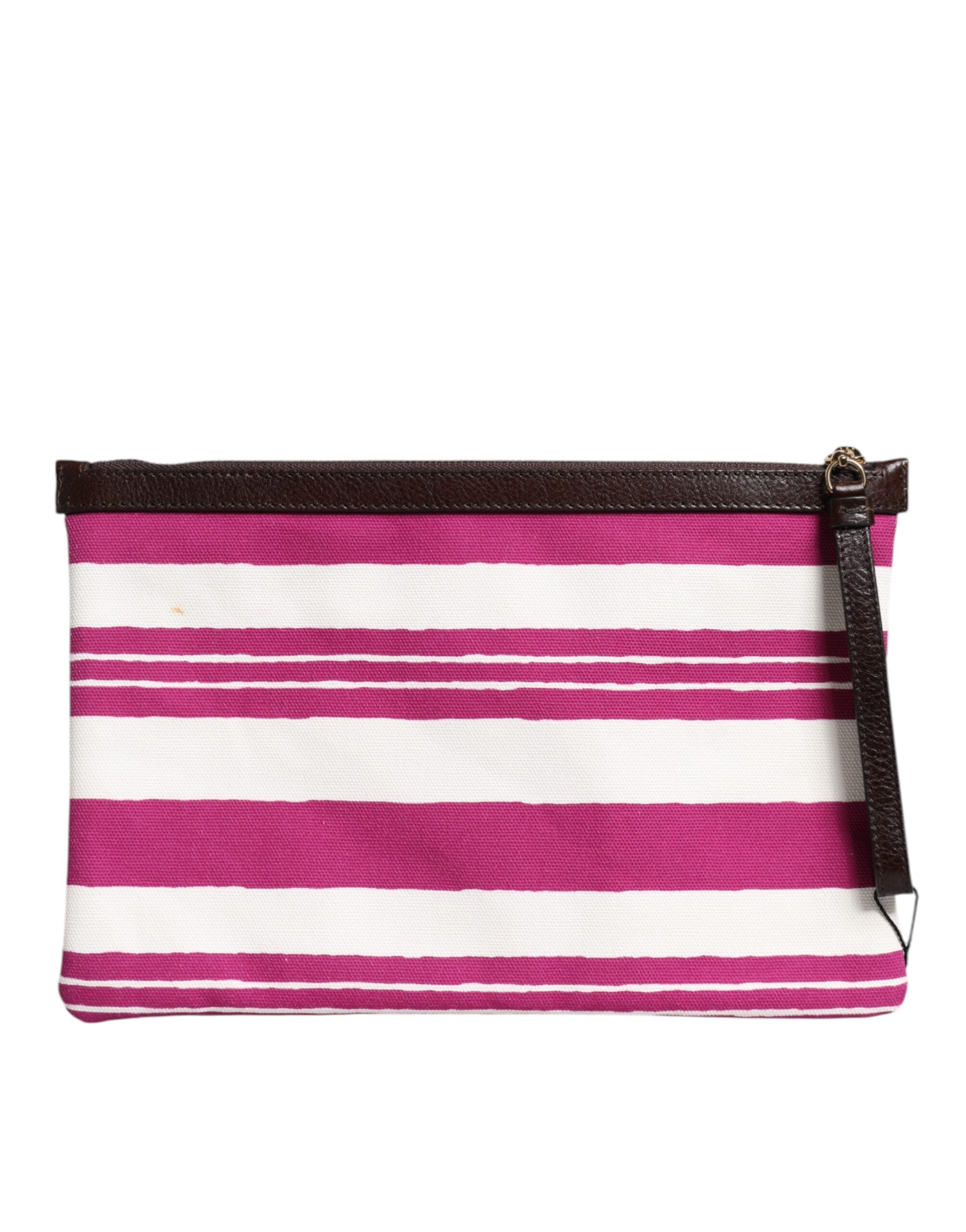 Dolce & Gabbana Pink White Stripes Printed Clutch Pouch Women's Bag (Pre-Owned)