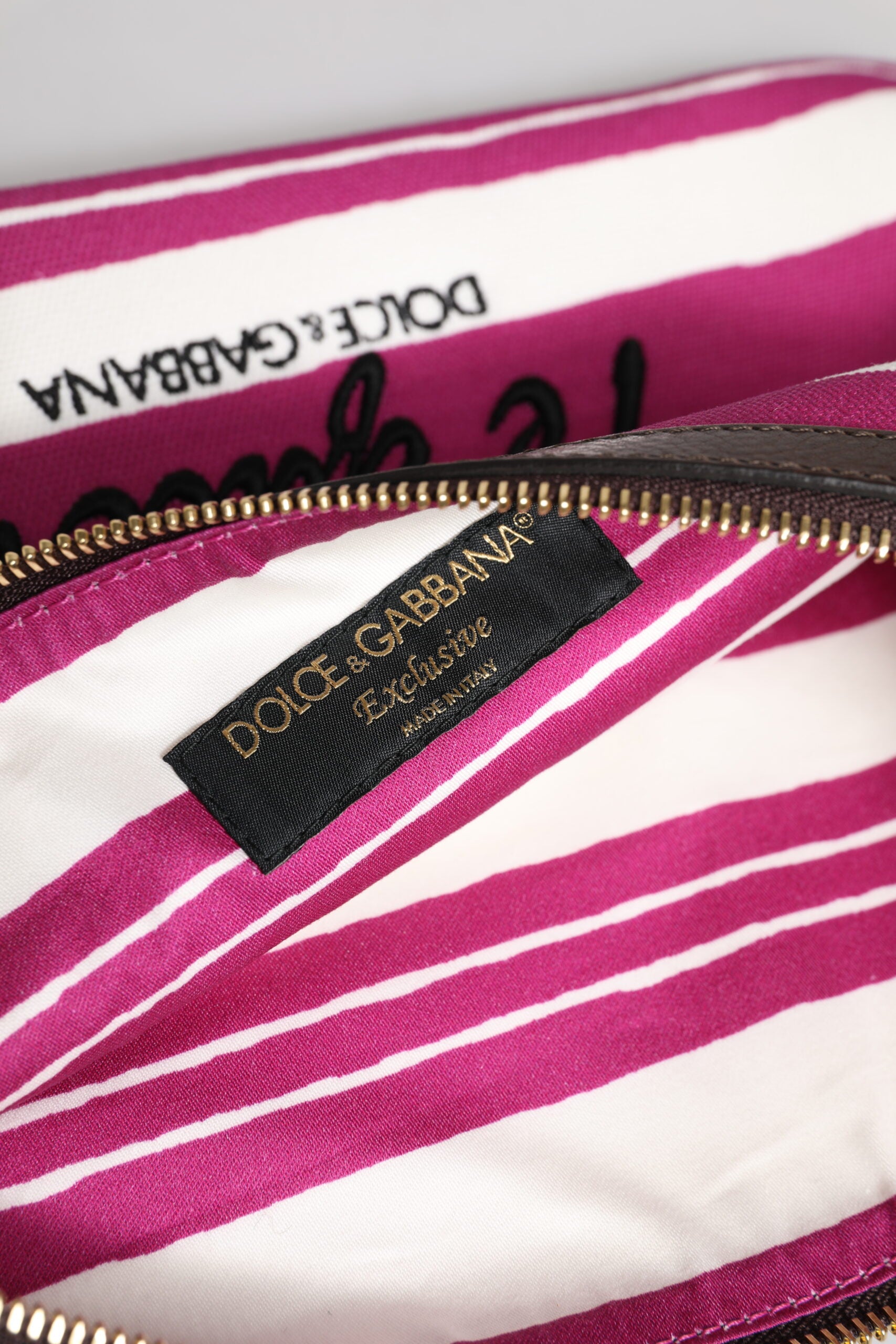 Dolce & Gabbana Pink White Stripes Printed Clutch Pouch Women's Bag (Pre-Owned)