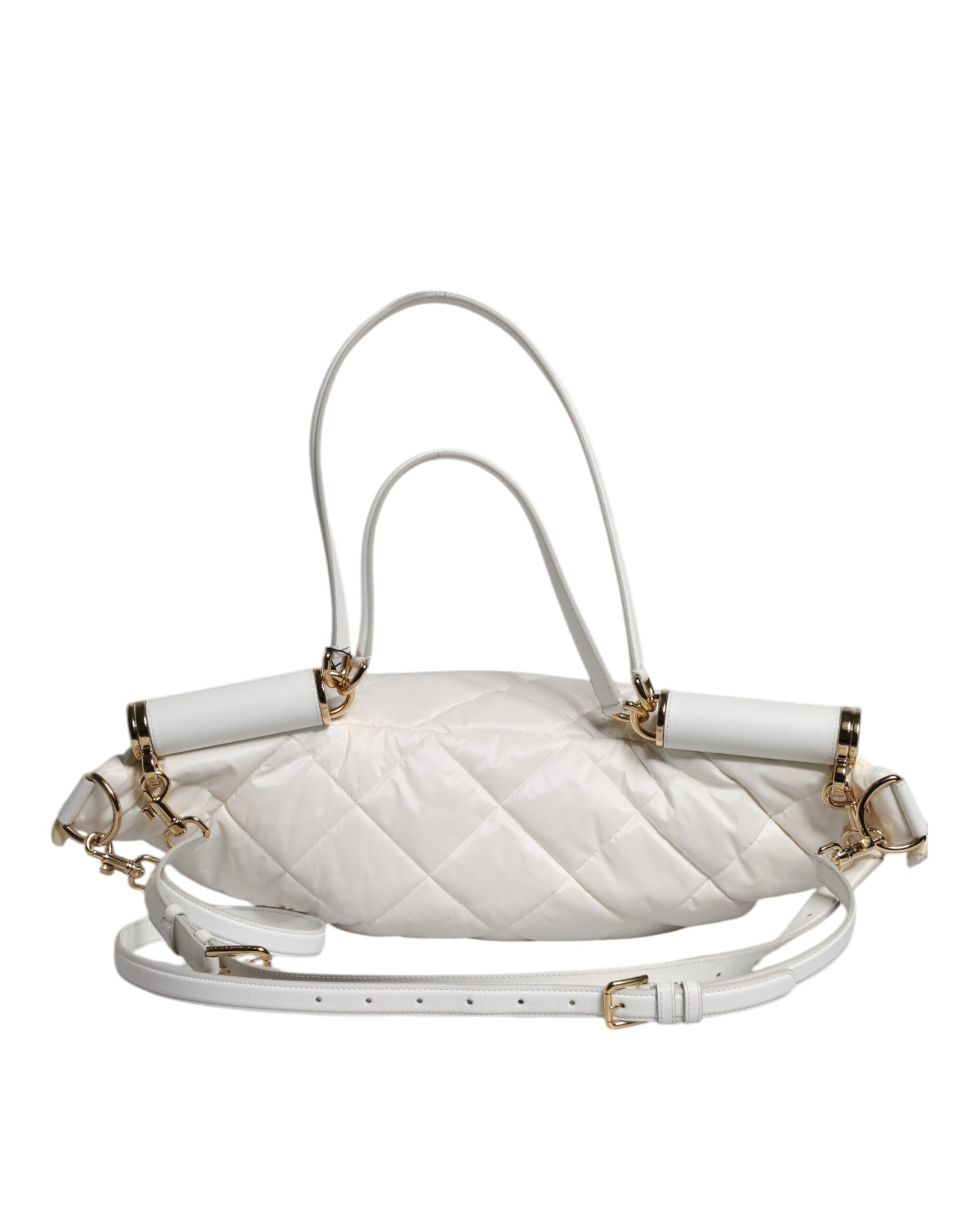 Dolce & Gabbana White Quilted Logo Plaque Belt Waist Fanny Pack Women's Bag