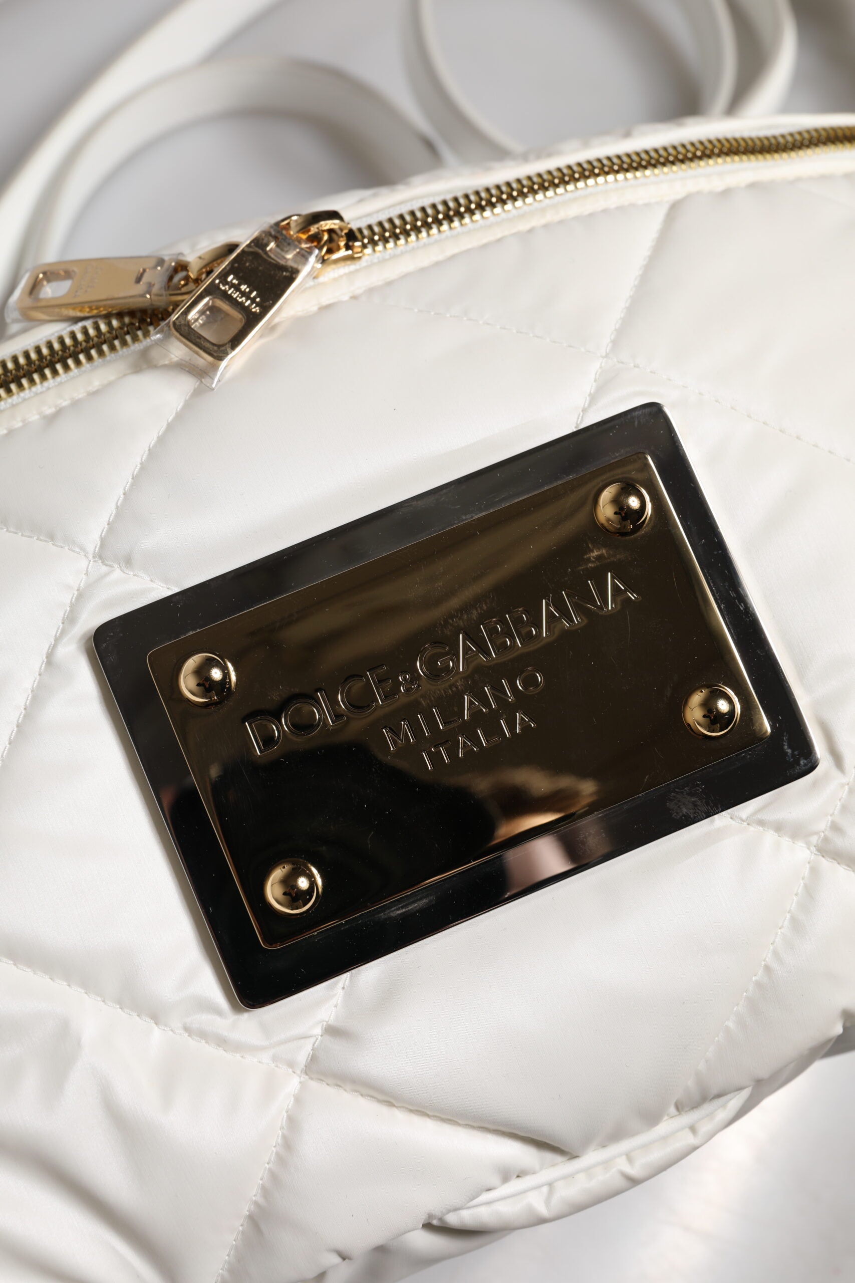 Dolce & Gabbana White Quilted Logo Plaque Belt Waist Fanny Pack Women's Bag