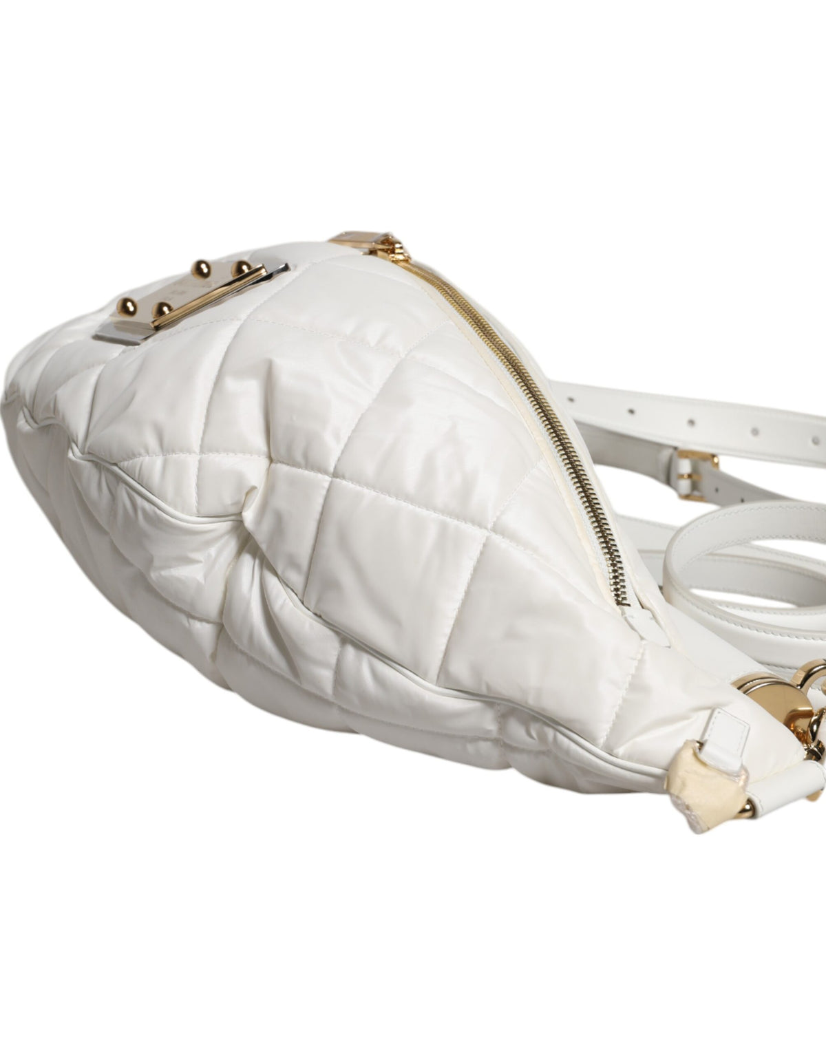 Dolce & Gabbana White Quilted Logo Plaque Belt Waist Fanny Pack Women's Bag