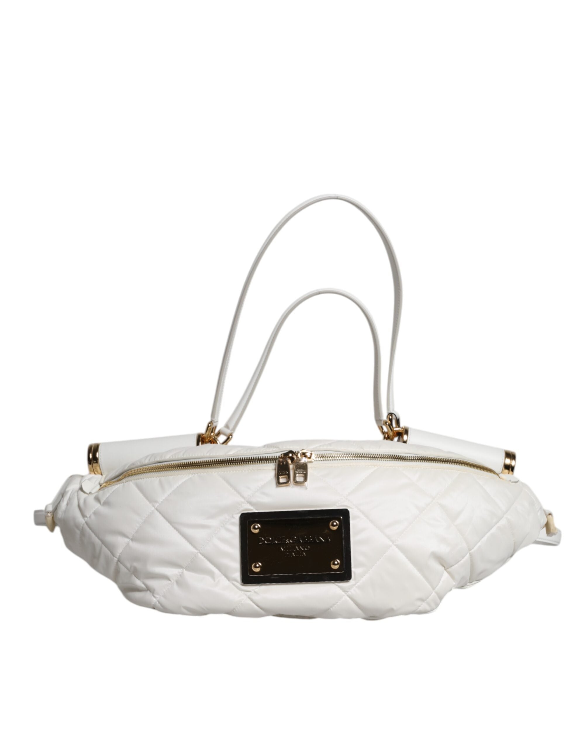 Dolce & Gabbana White Quilted Logo Plaque Belt Waist Fanny Pack Women's Bag (Pre-Owned)