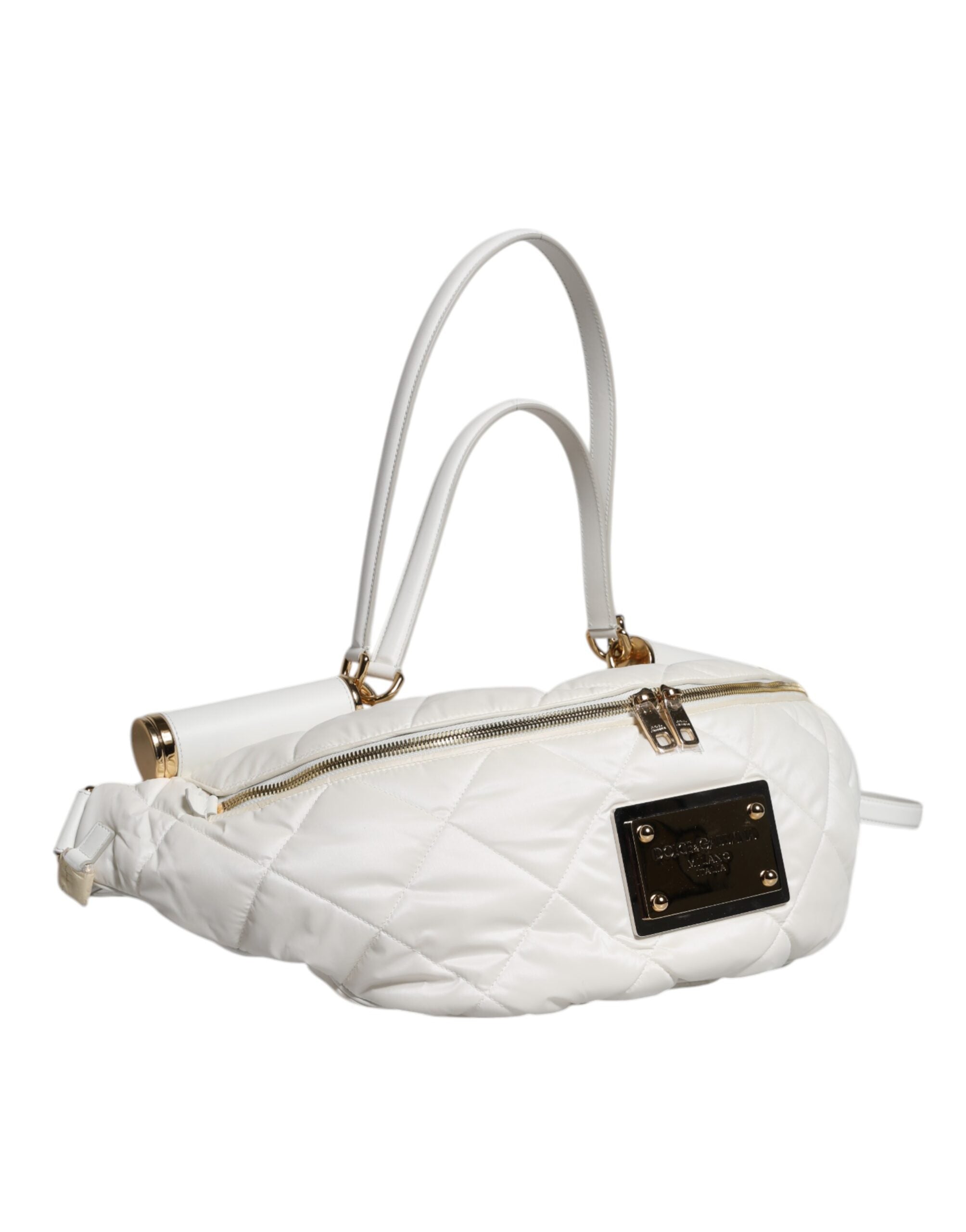 Dolce & Gabbana White Quilted Logo Plaque Belt Waist Fanny Pack Women's Bag (Pre-Owned)