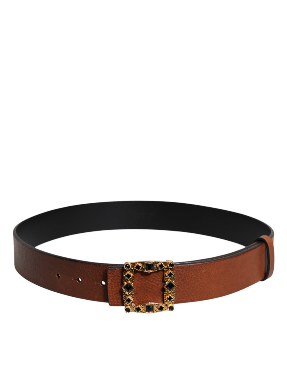 Dolce & Gabbana Brown Leather Gold Crystal Buckle Men's Belt (Pre-Owned)