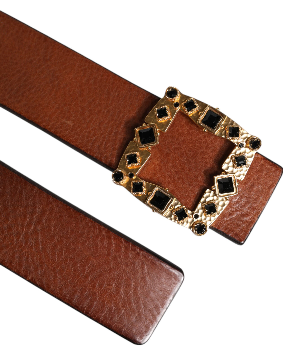 Dolce & Gabbana Brown Leather Gold Crystal Buckle Men's Belt (Pre-Owned)