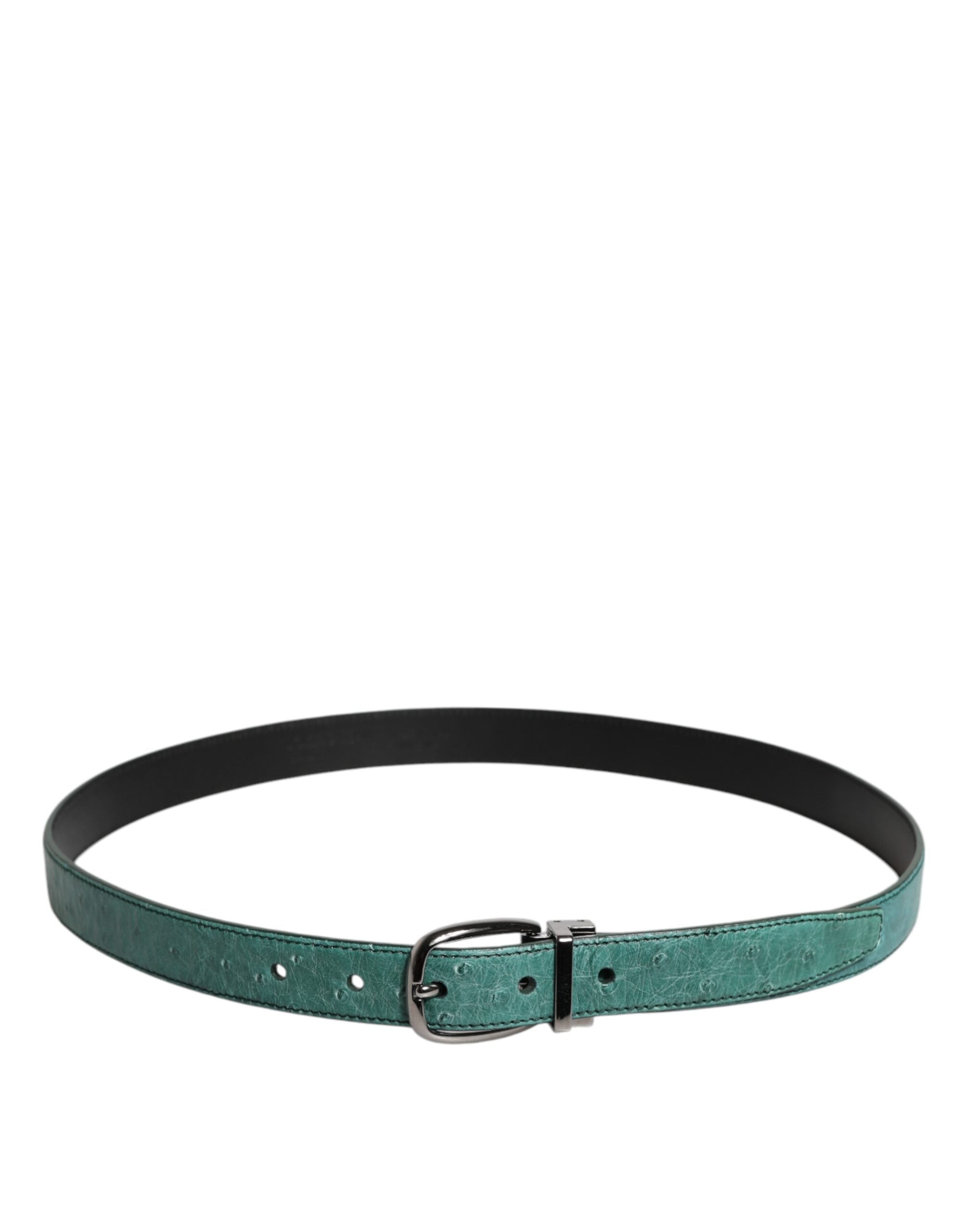 Dolce & Gabbana Green Ostrich Leather Silver Metal Buckle Women's Belt