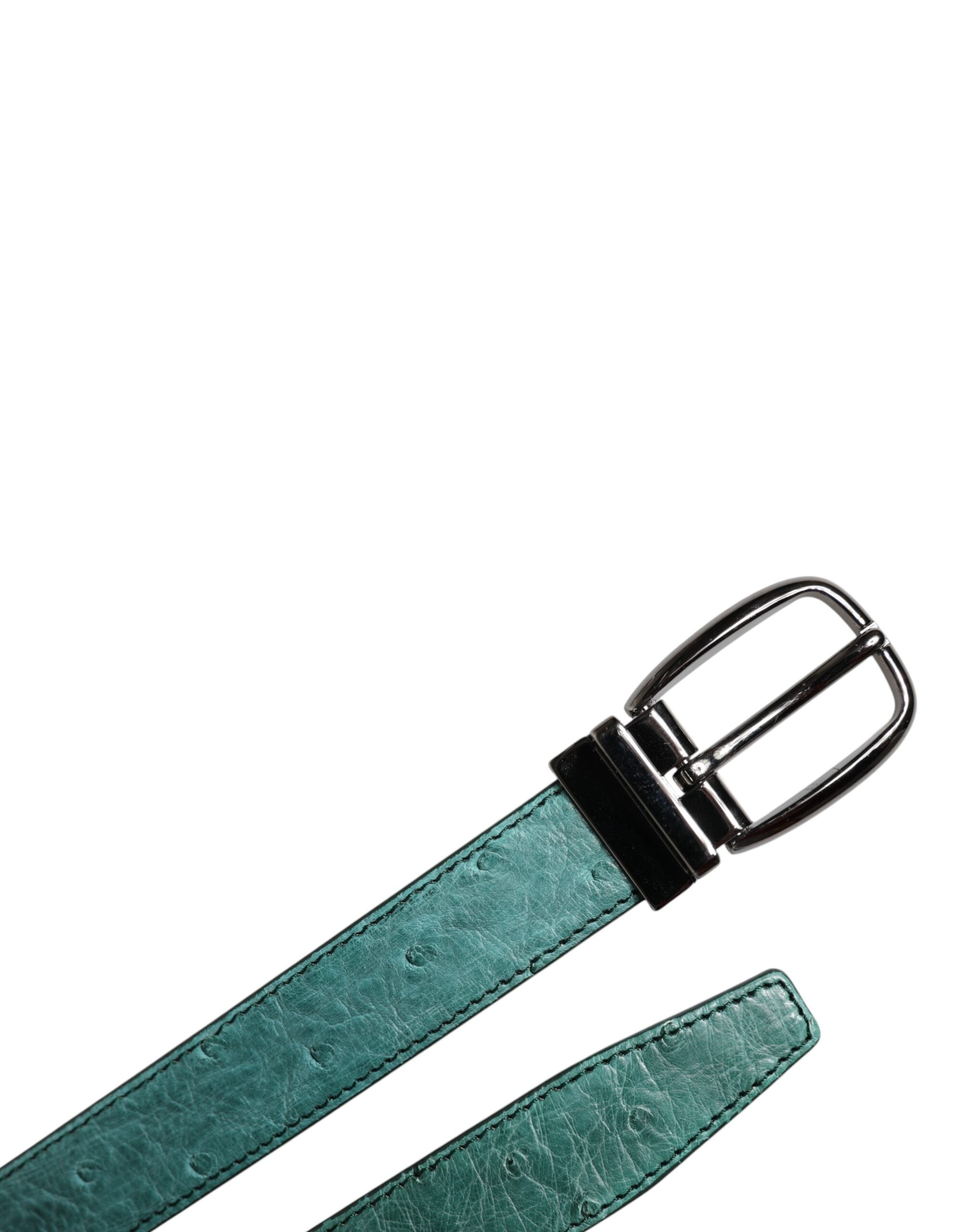 Dolce & Gabbana Green Ostrich Leather Silver Metal Buckle Women's Belt