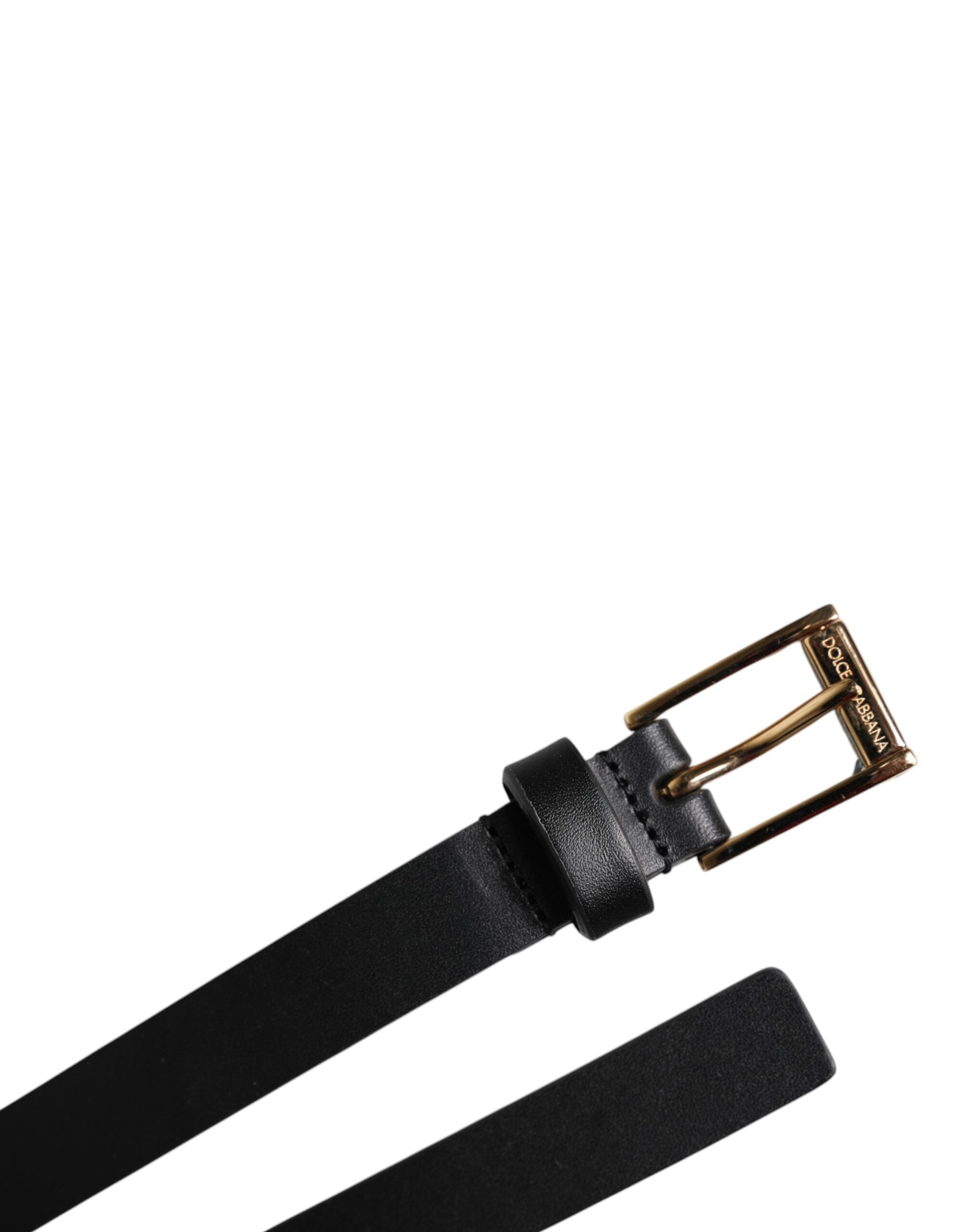 Dolce & Gabbana Black Calf Leather Gold Metal Buckle Men's Belt