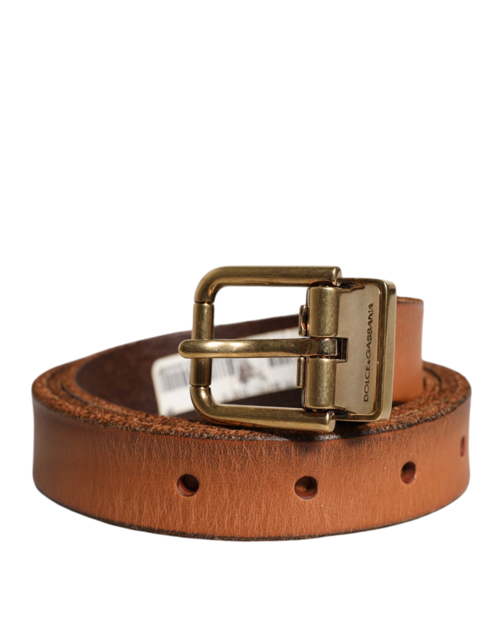Dolce & Gabbana Brown Leather Gold Tone Metal Buckle Men's Belt (Pre-Owned)