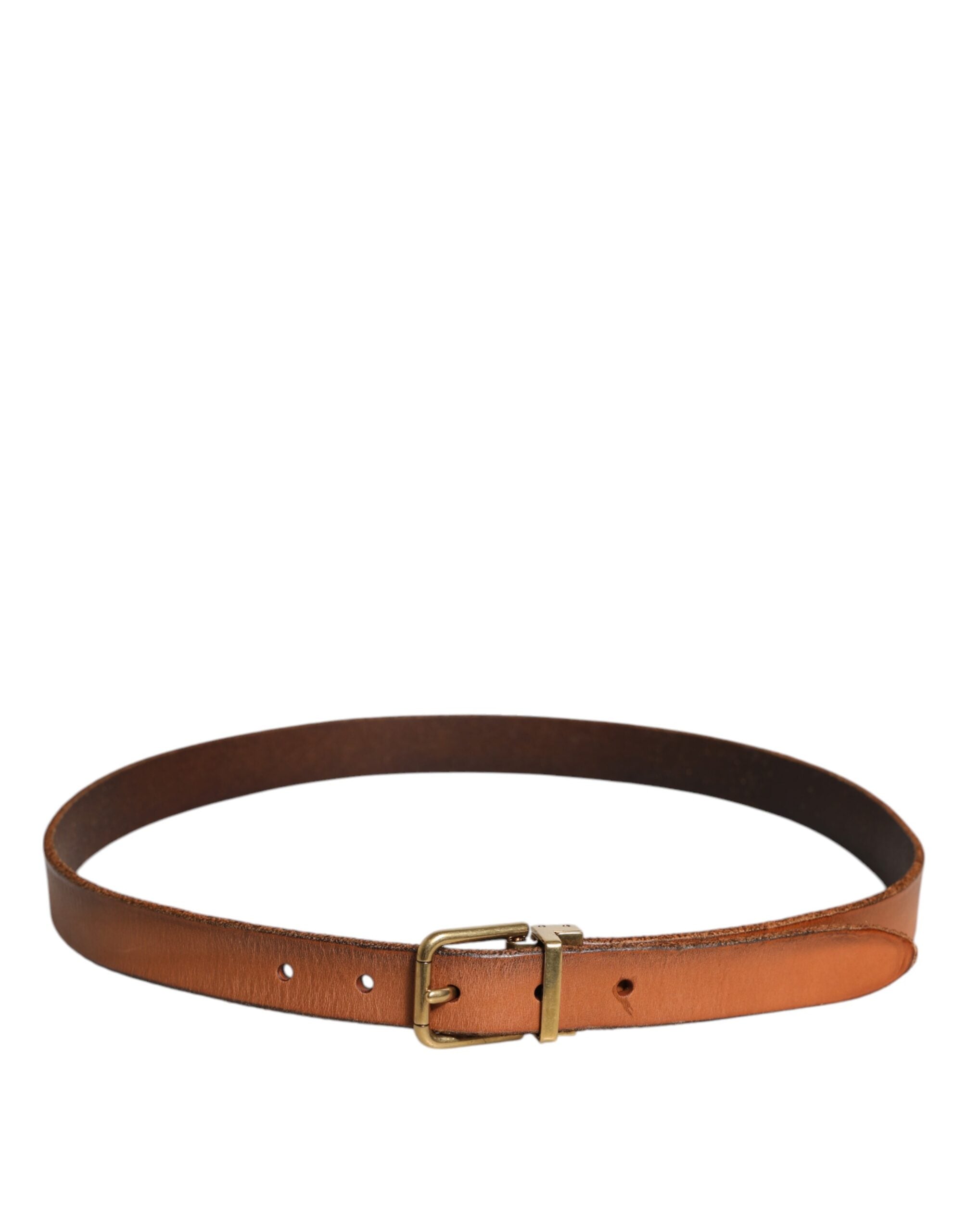 Dolce & Gabbana Brown Leather Gold Tone Metal Buckle Men's Belt (Pre-Owned)