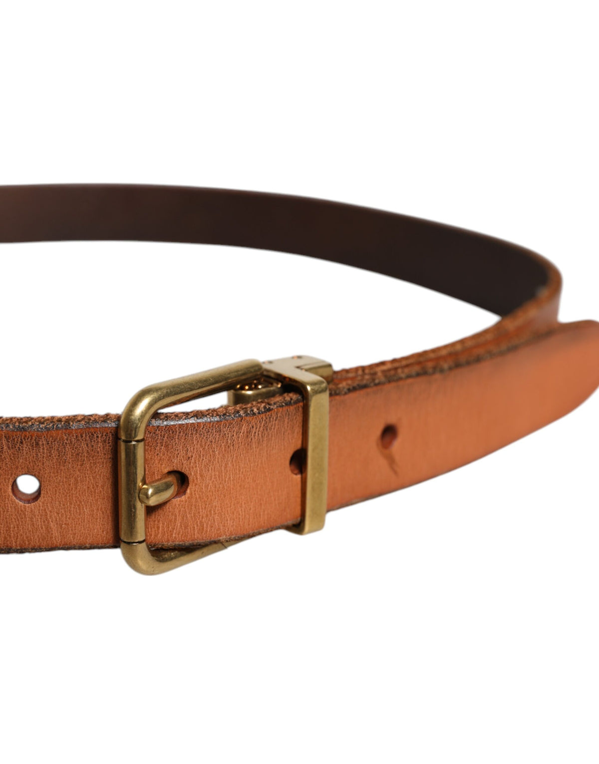Dolce & Gabbana Brown Leather Gold Tone Metal Buckle Men's Belt (Pre-Owned)