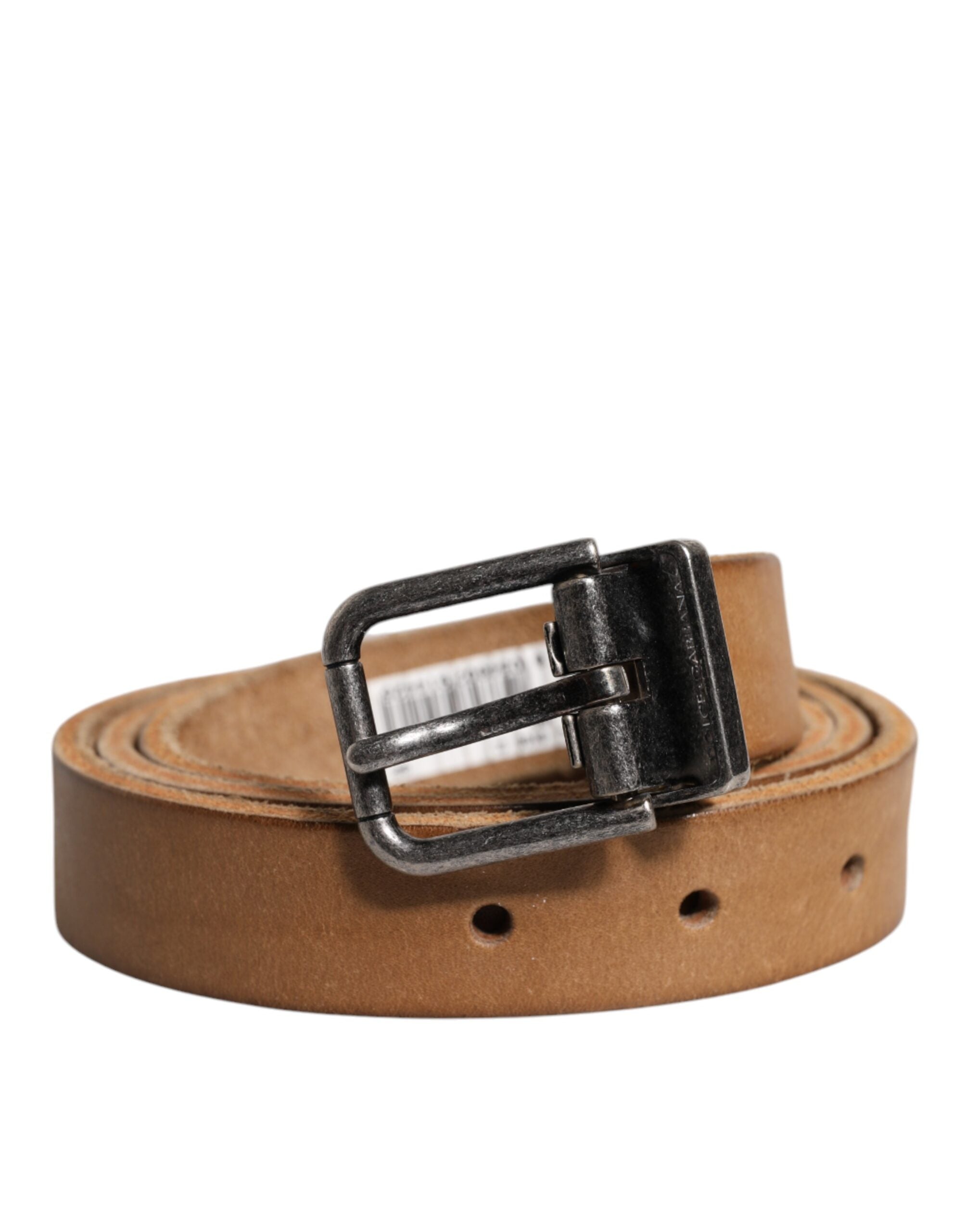 Dolce & Gabbana Brown Leather Silver Tone Metal Buckle Men's Belt