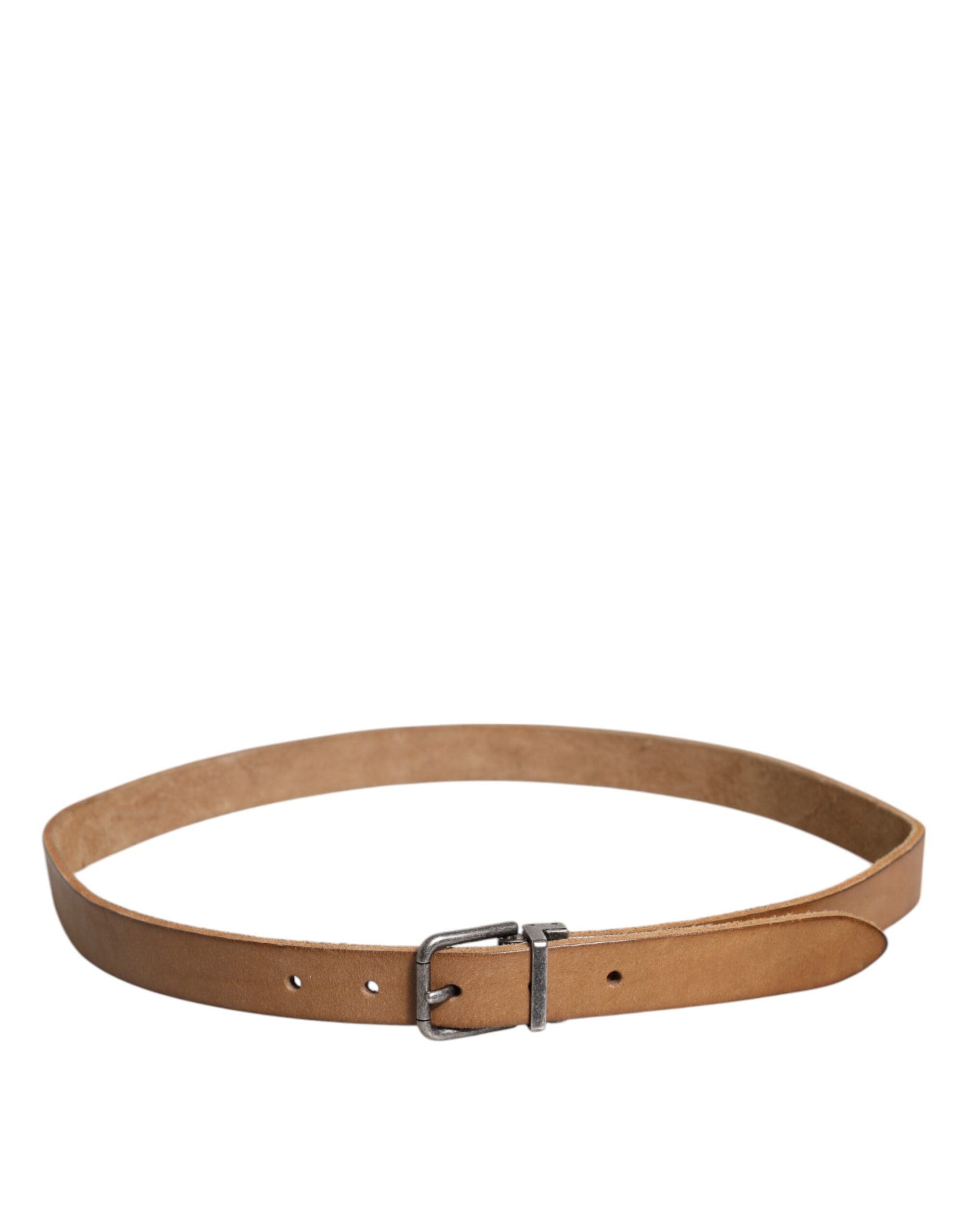 Dolce & Gabbana Brown Leather Silver Tone Metal Buckle Men's Belt