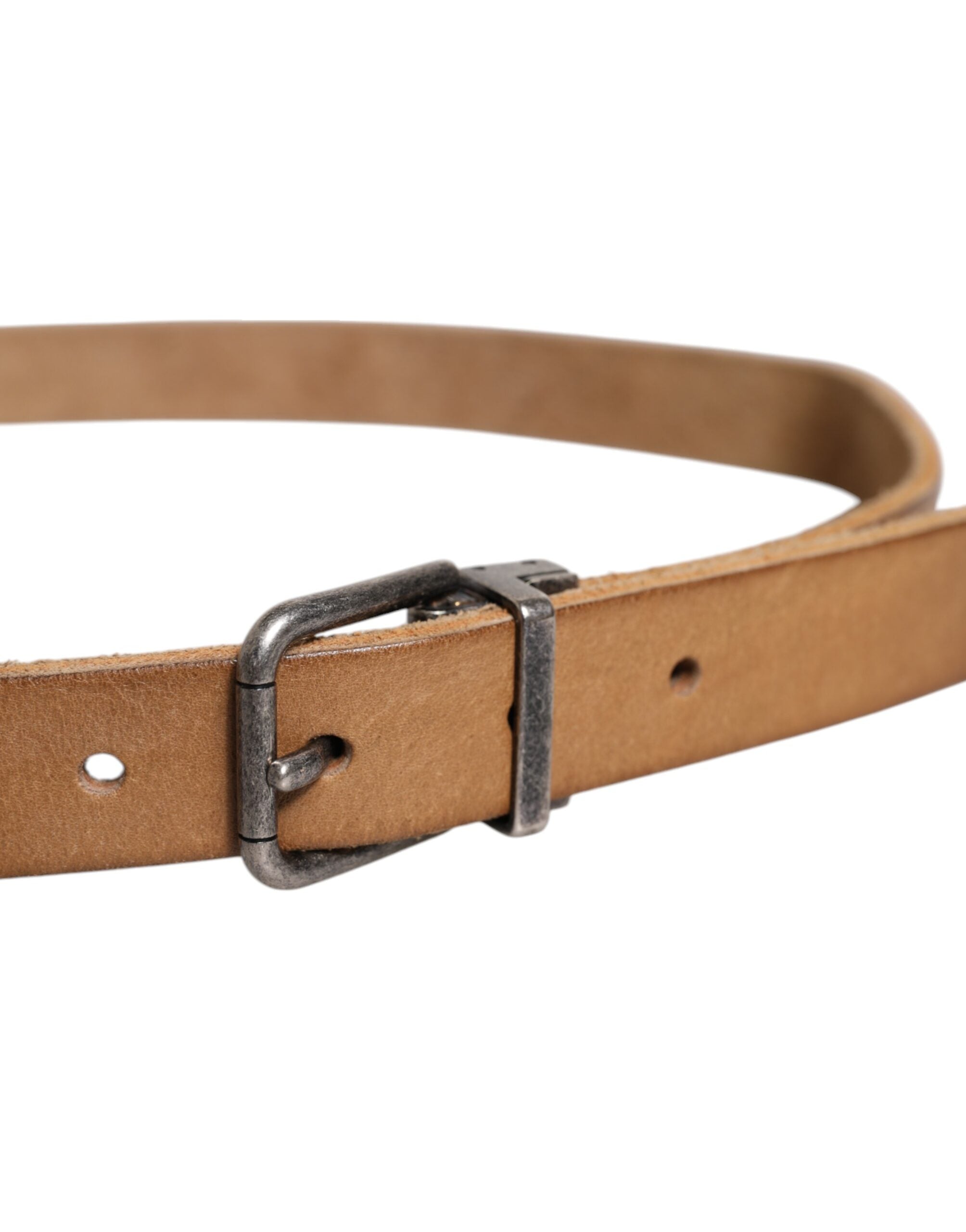 Dolce & Gabbana Brown Leather Silver Tone Metal Buckle Men's Belt
