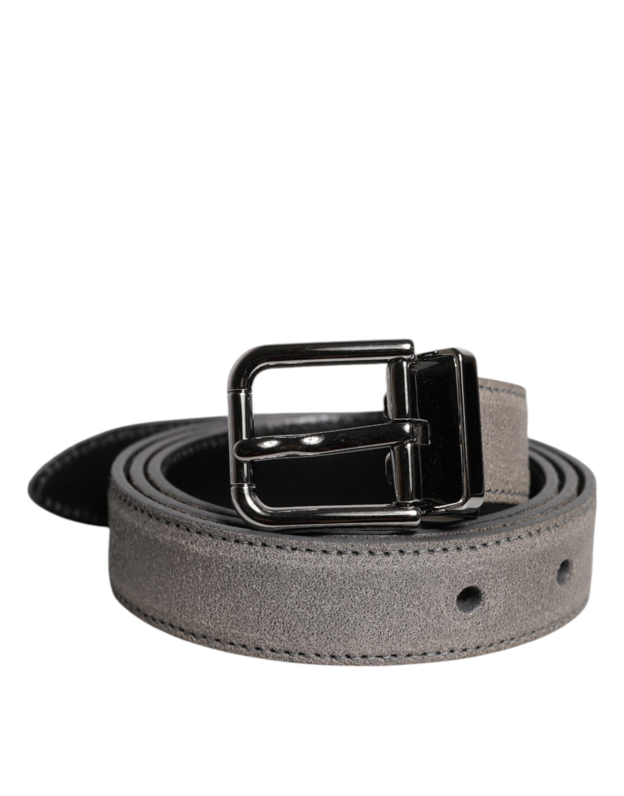 Dolce & Gabbana Gray Leather Silver Tone Metal Buckle Men's Belt