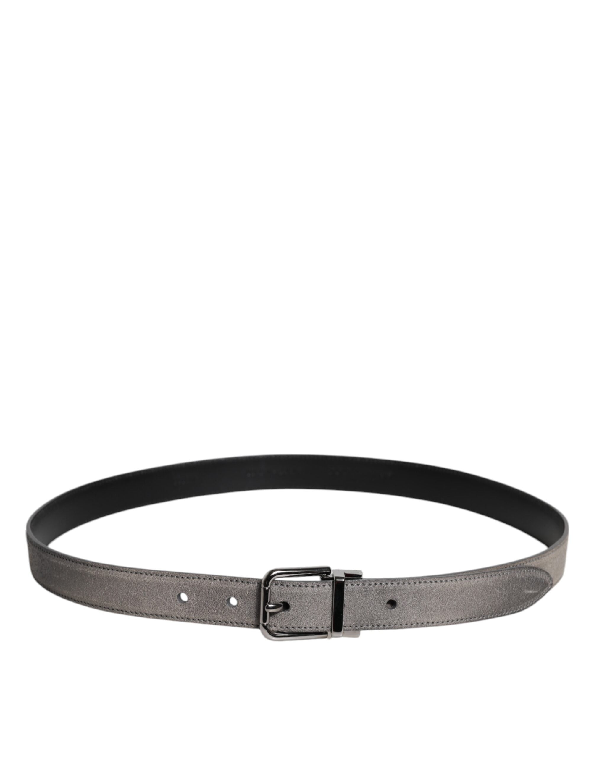 Dolce & Gabbana Gray Leather Silver Tone Metal Buckle Men's Belt