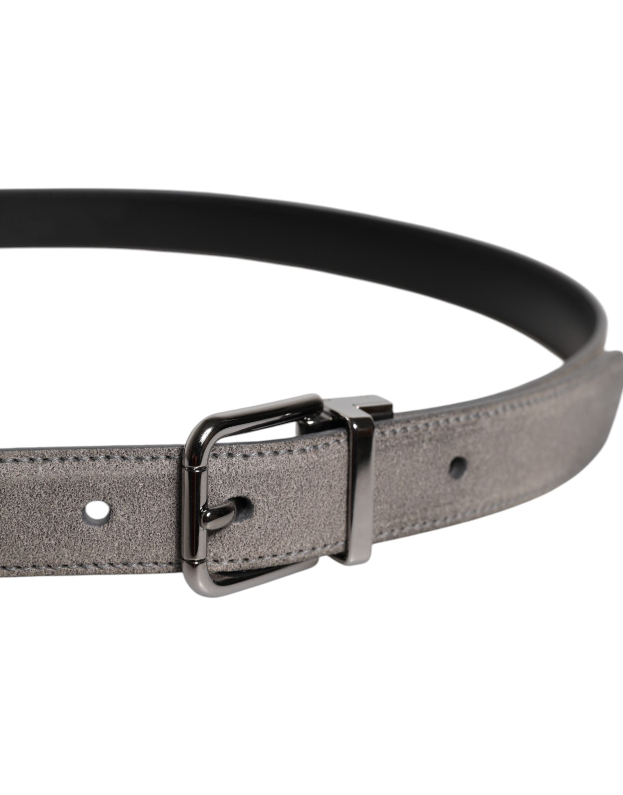 Dolce & Gabbana Gray Leather Silver Tone Metal Buckle Men's Belt