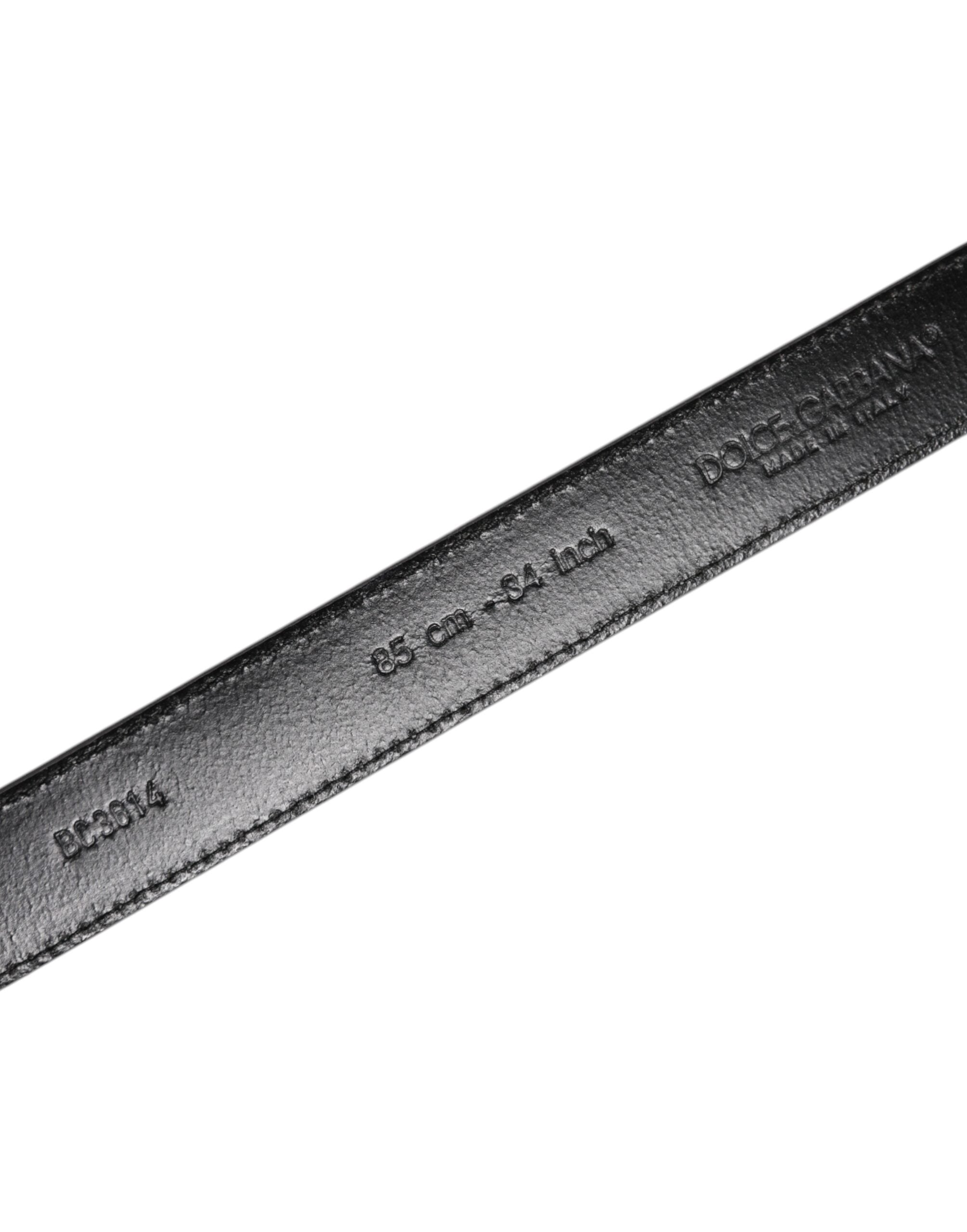 Dolce & Gabbana Gray Leather Silver Tone Metal Buckle Men's Belt