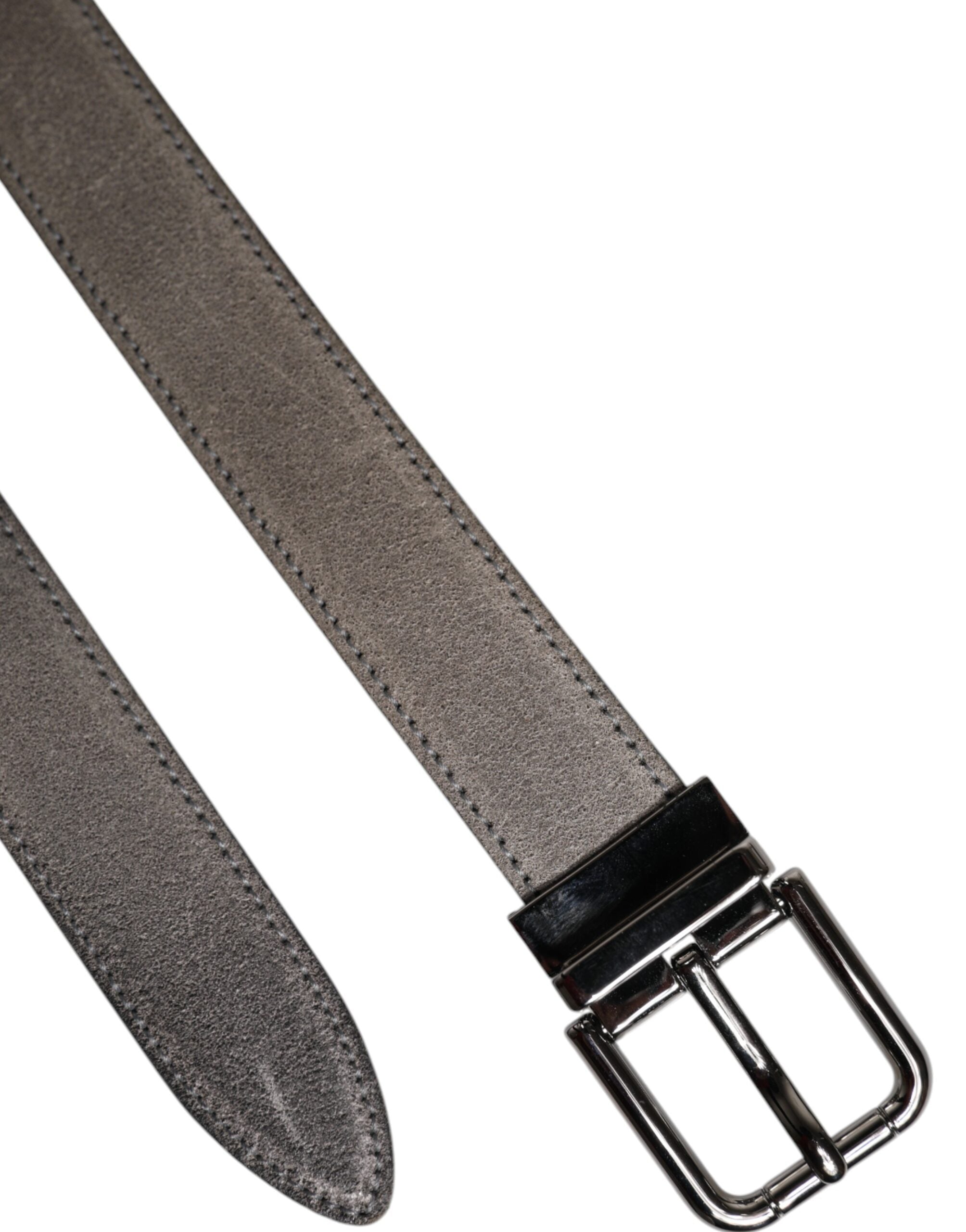 Dolce & Gabbana Gray Leather Silver Tone Metal Buckle Men's Belt