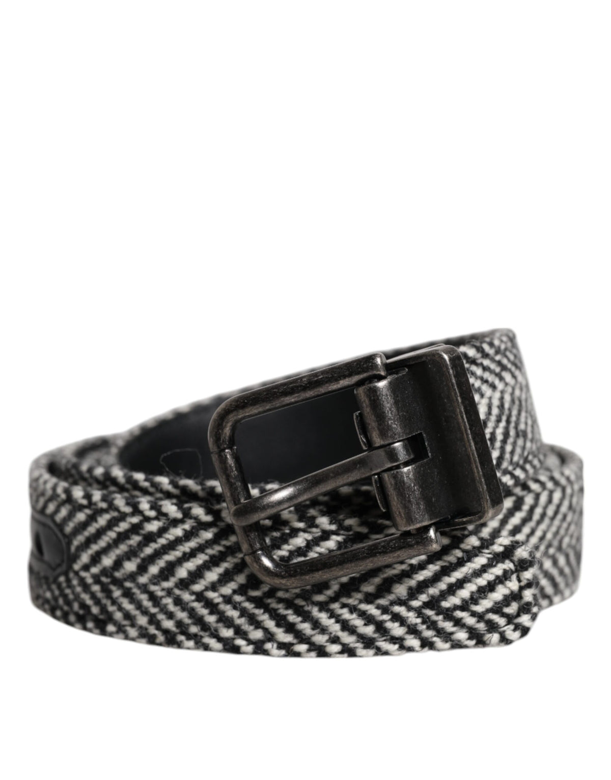 Dolce & Gabbana Black White Silver Tone Metal Buckle Men's Belt