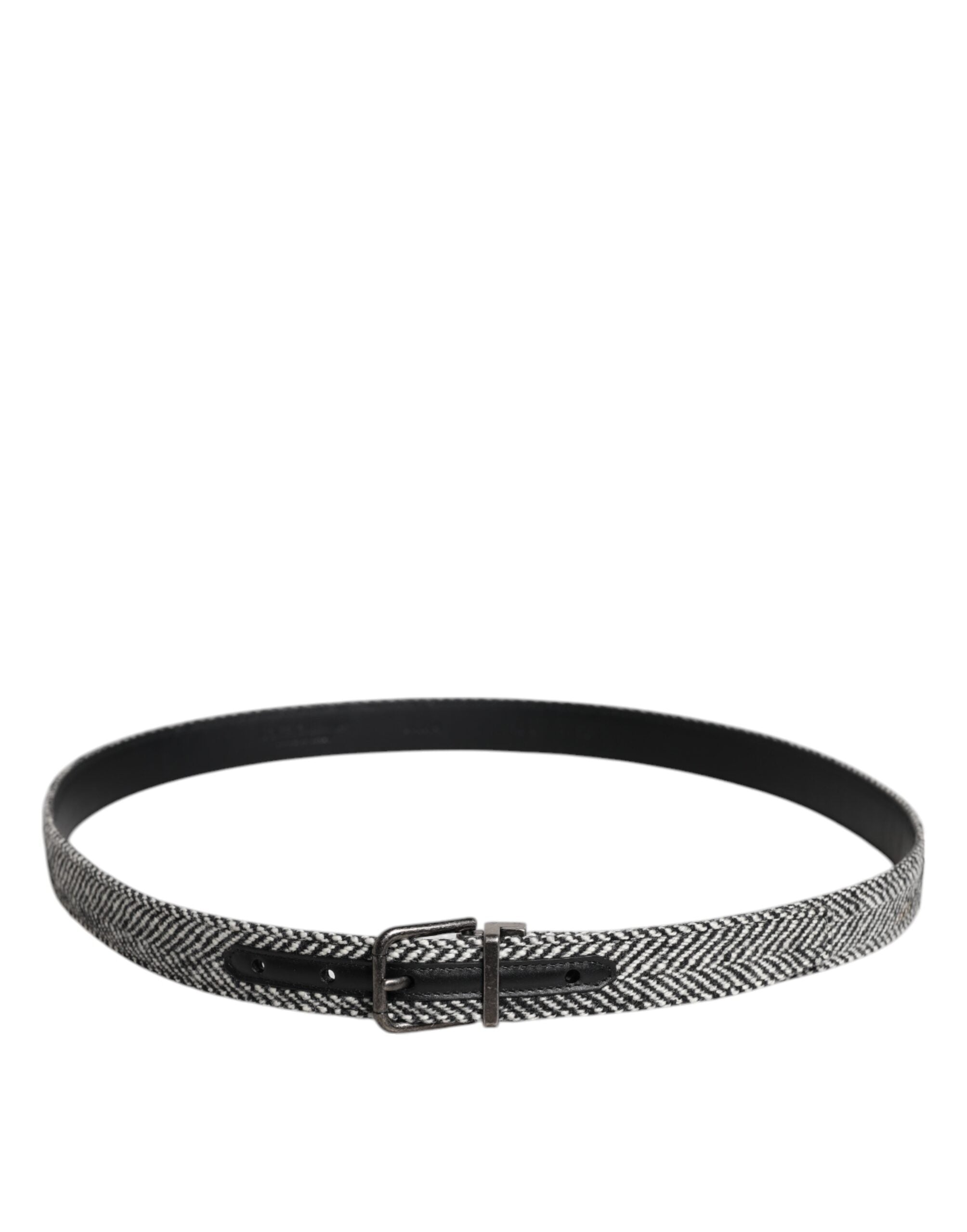 Dolce & Gabbana Black White Silver Tone Metal Buckle Men's Belt