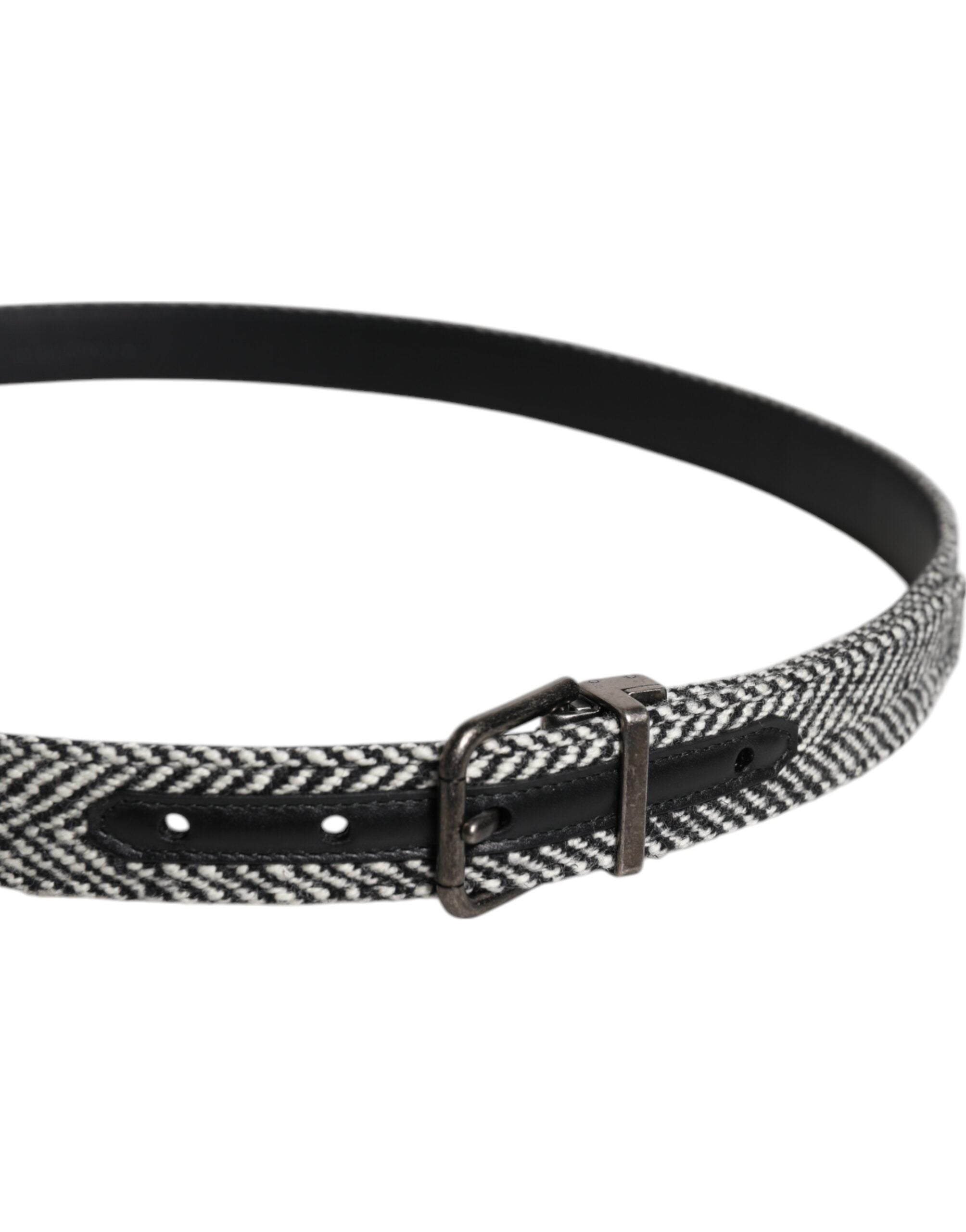 Dolce & Gabbana Black White Silver Tone Metal Buckle Men's Belt
