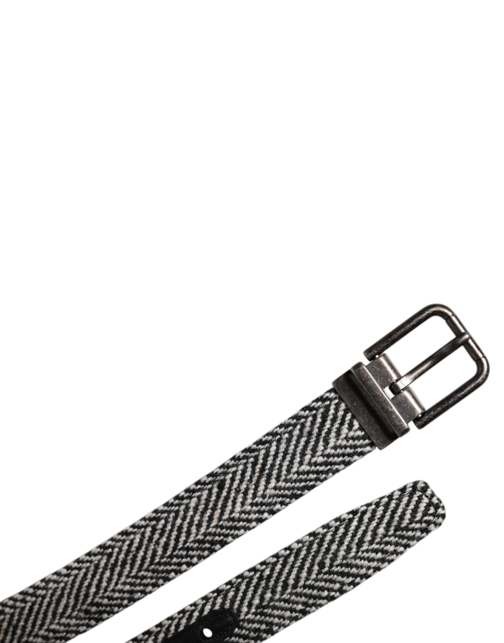 Dolce & Gabbana Black White Silver Tone Metal Buckle Men's Belt