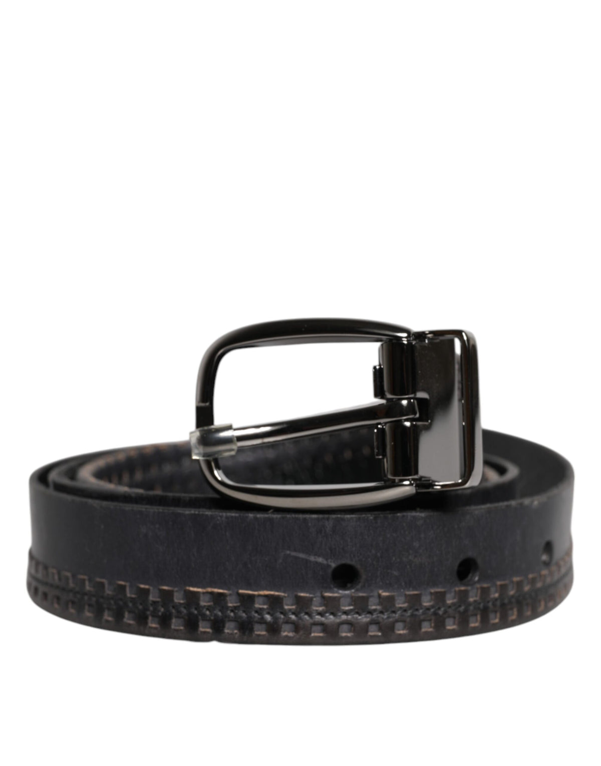 Dolce & Gabbana Black Leather Silver Tone Metal Buckle Men's Belt (Pre-Owned)