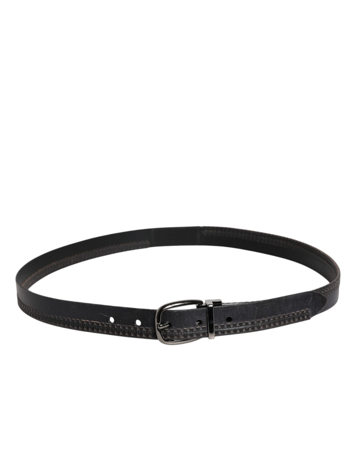 Dolce & Gabbana Black Leather Silver Tone Metal Buckle Men's Belt (Pre-Owned)