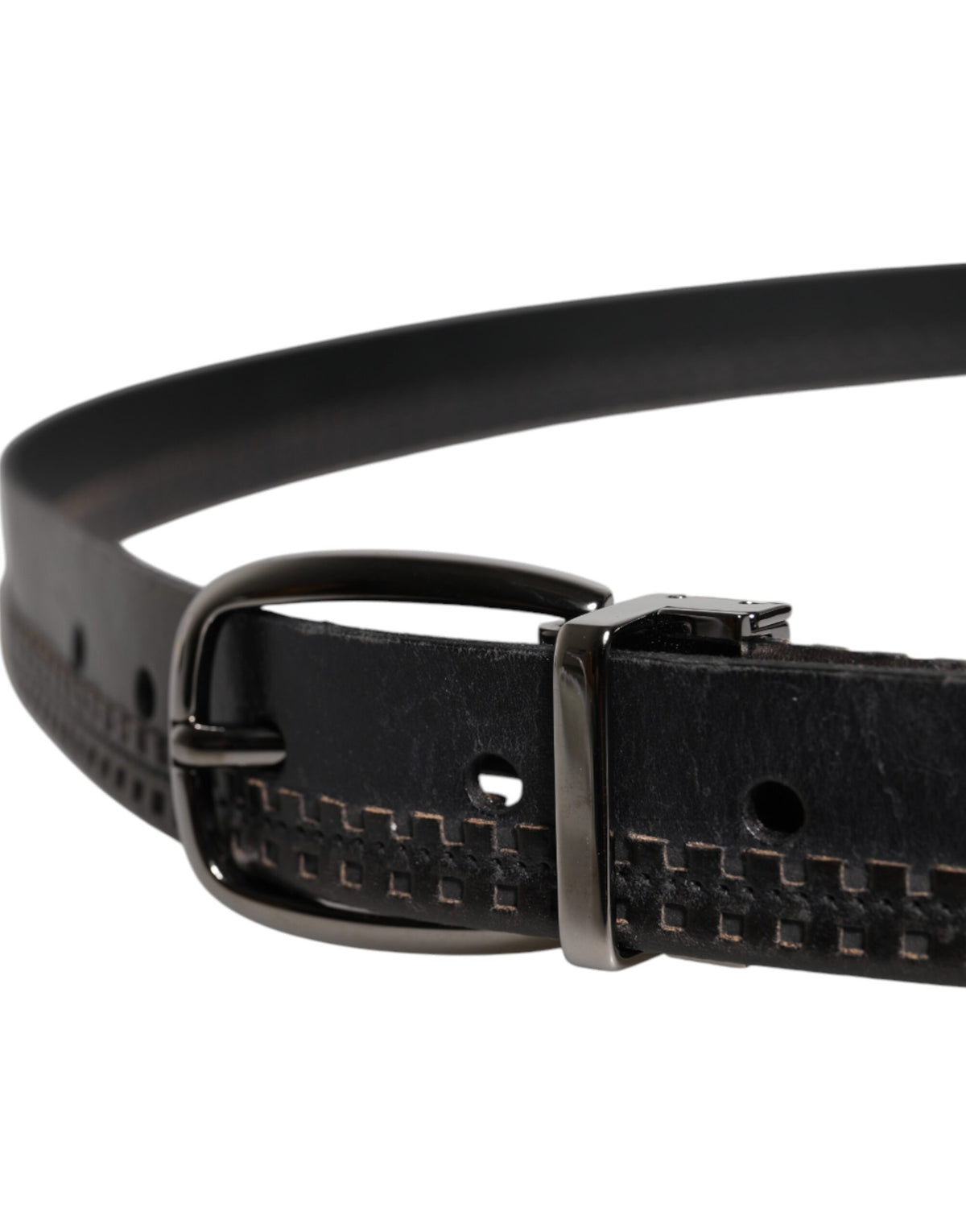Dolce & Gabbana Black Leather Silver Tone Metal Buckle Men's Belt (Pre-Owned)