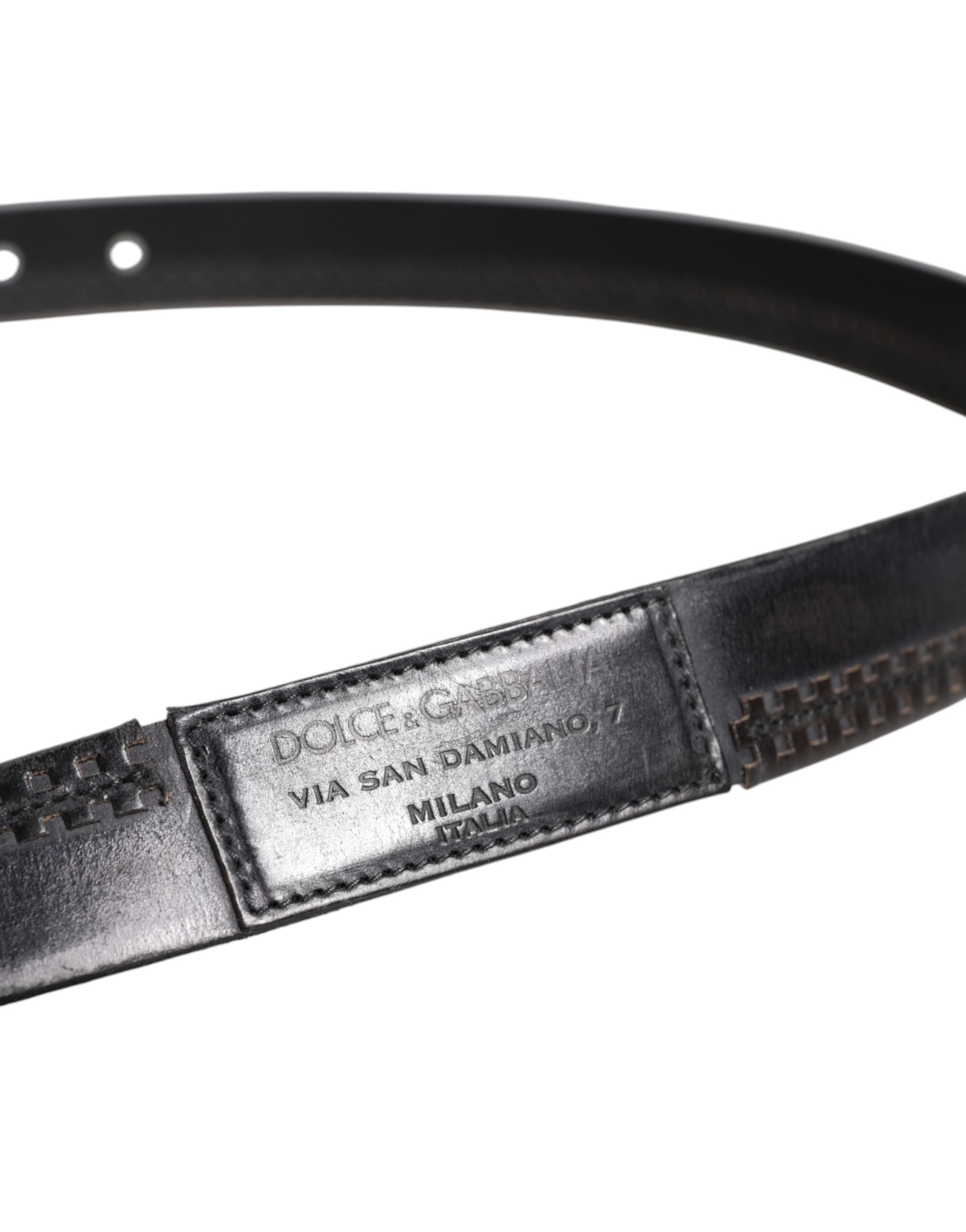 Dolce & Gabbana Black Leather Silver Tone Metal Buckle Men's Belt (Pre-Owned)