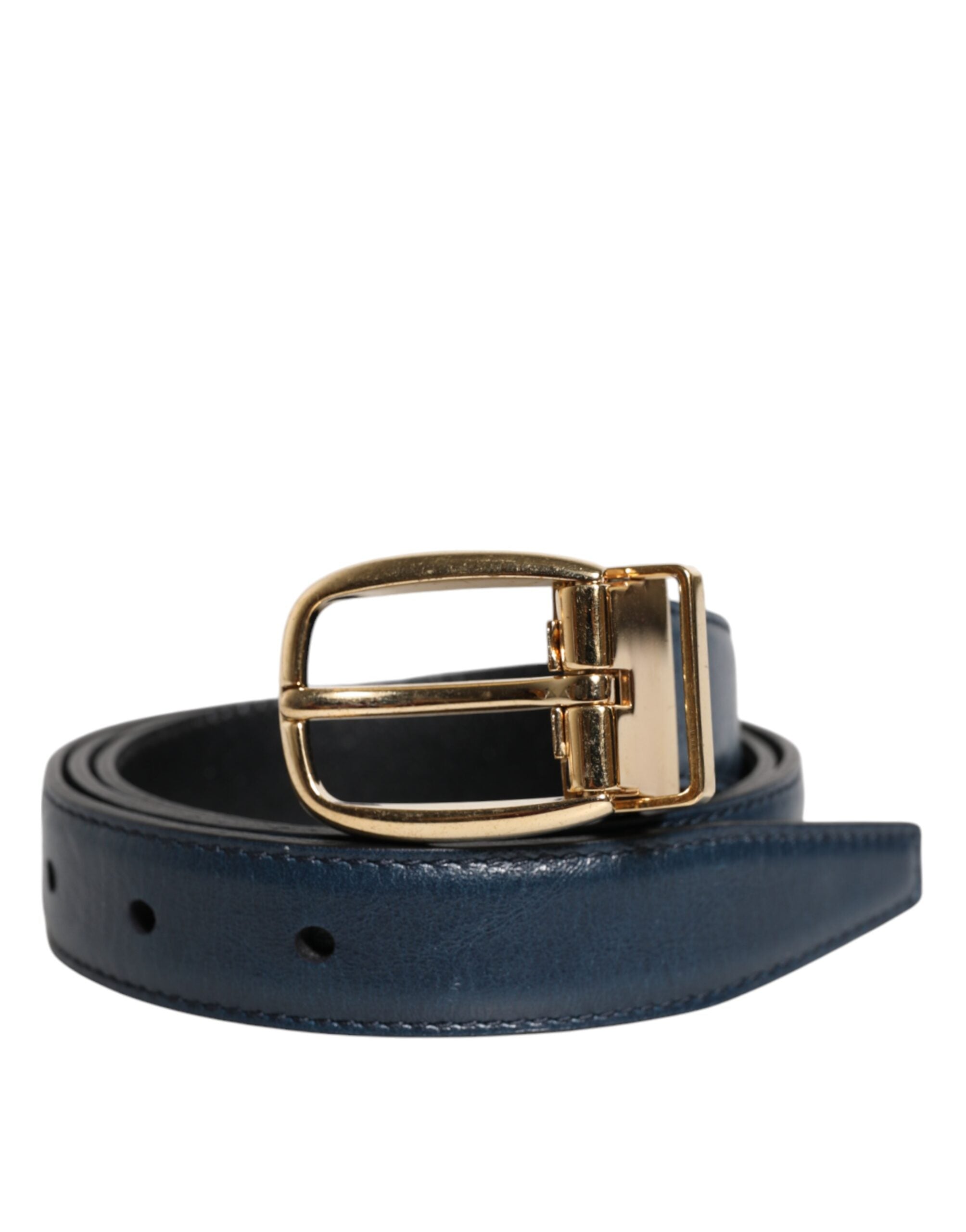 Dolce & Gabbana Blue Leather Metal Buckle Classic Men's Belt (Pre-Owned)