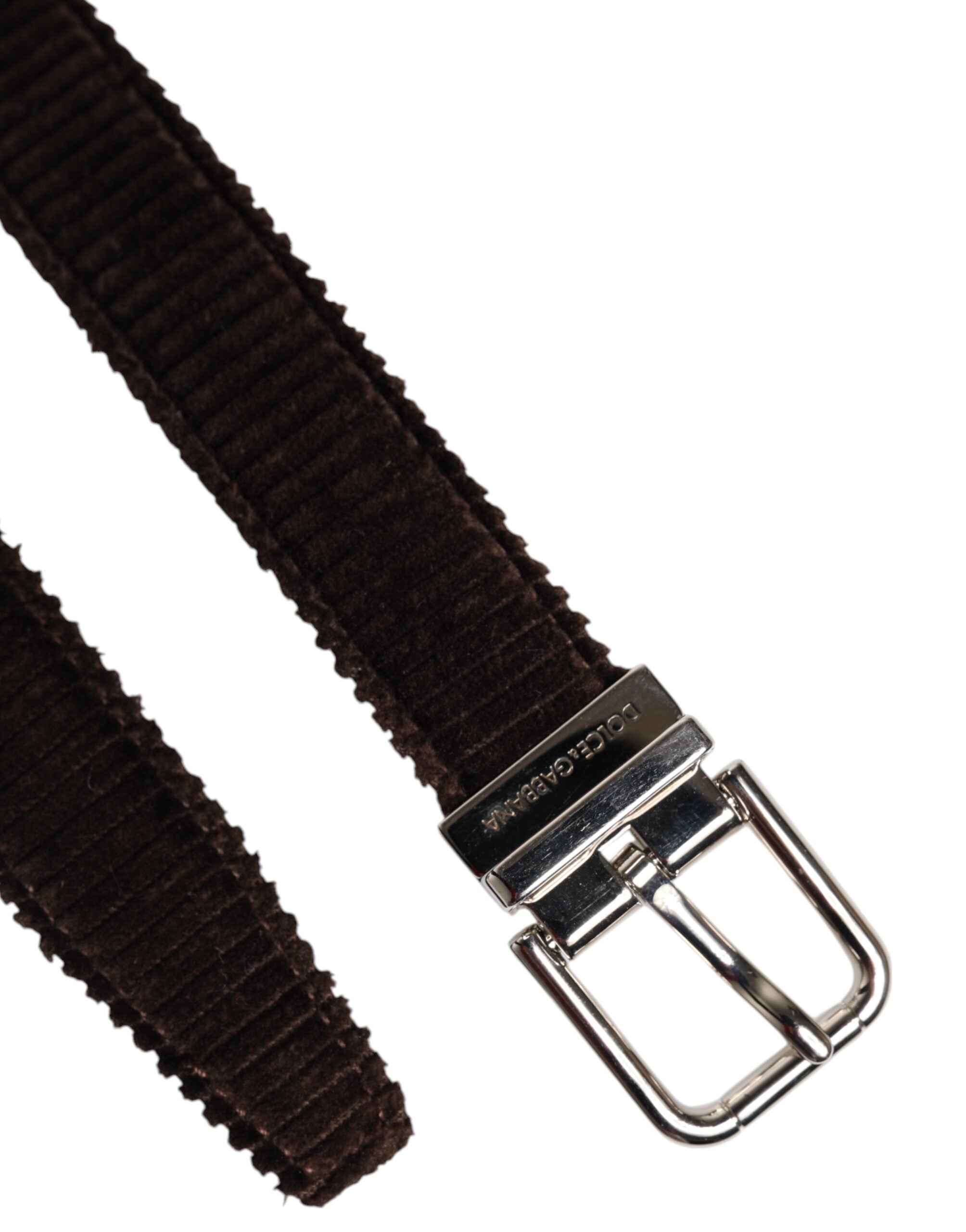 Dolce & Gabbana Brown Velvet Metal Buckle Classic Men's Belt (Pre-Owned)