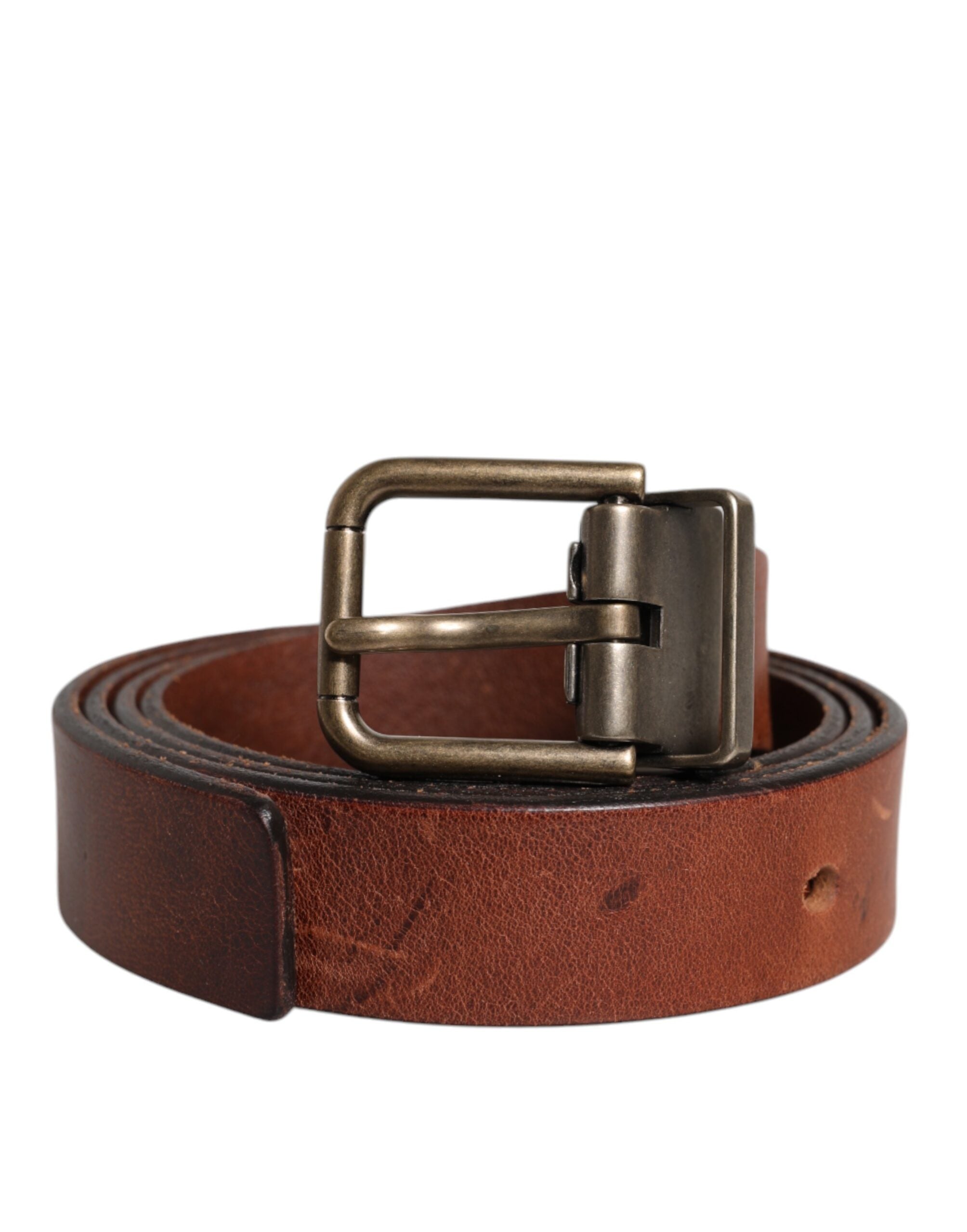 Dolce & Gabbana Brown Leather Metal Buckle Classic Men's Belt (Pre-Owned)