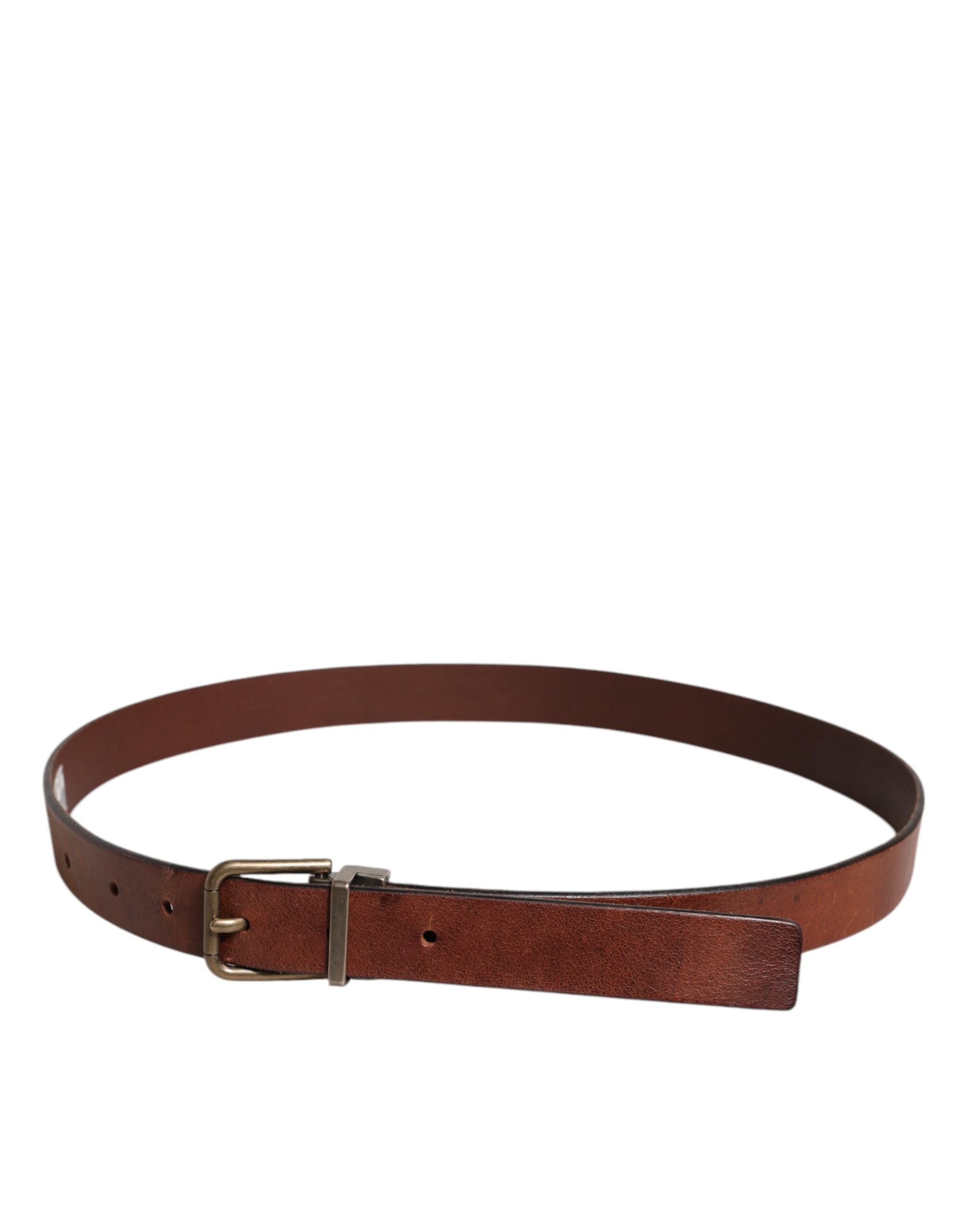Dolce & Gabbana Brown Leather Metal Buckle Classic Men's Belt (Pre-Owned)