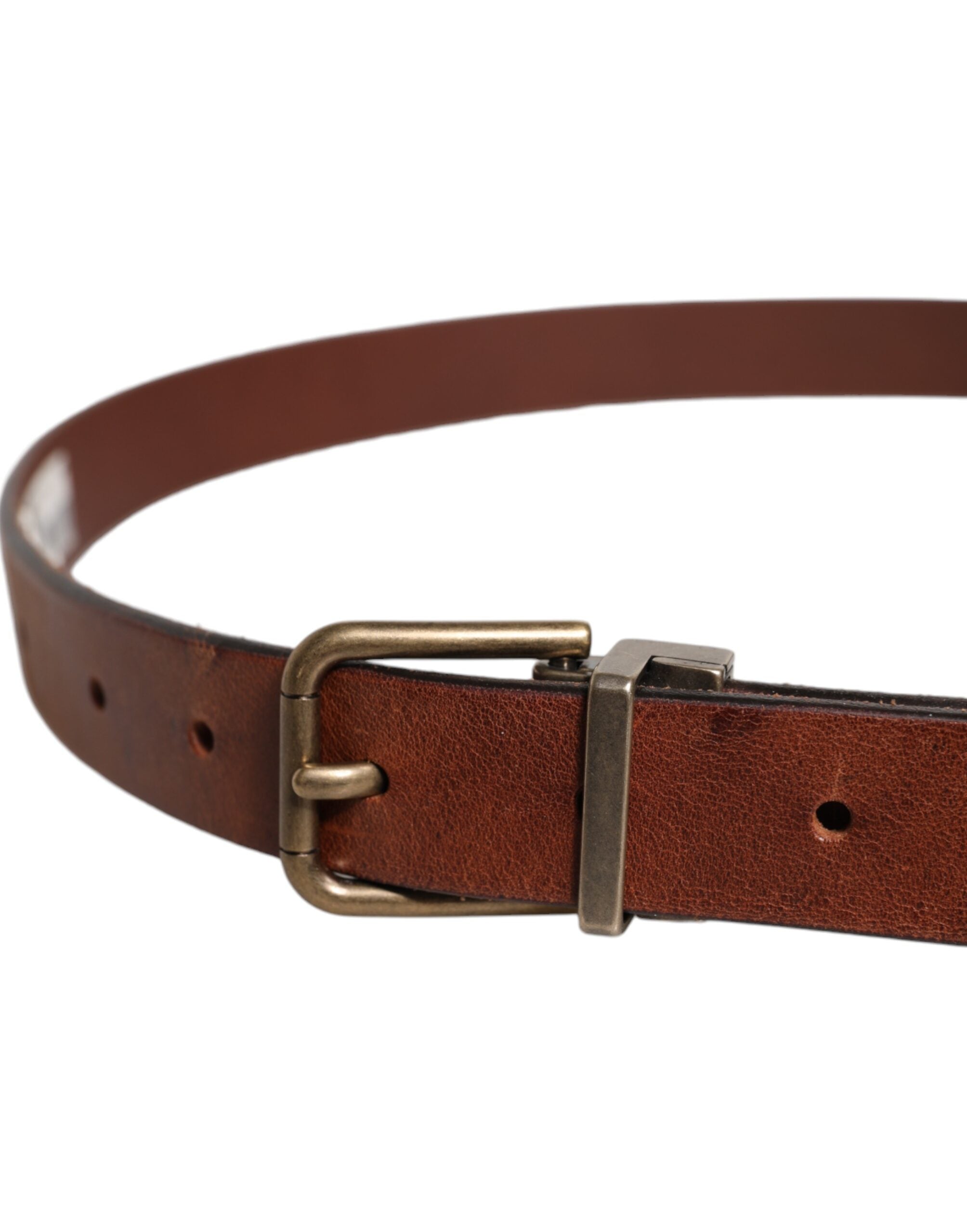 Dolce & Gabbana Brown Leather Metal Buckle Classic Men's Belt (Pre-Owned)