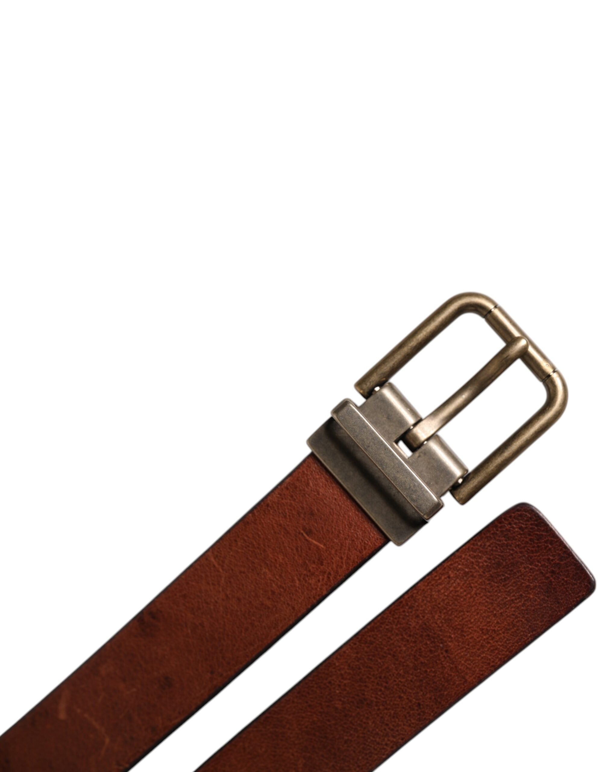 Dolce & Gabbana Brown Leather Metal Buckle Classic Men's Belt (Pre-Owned)