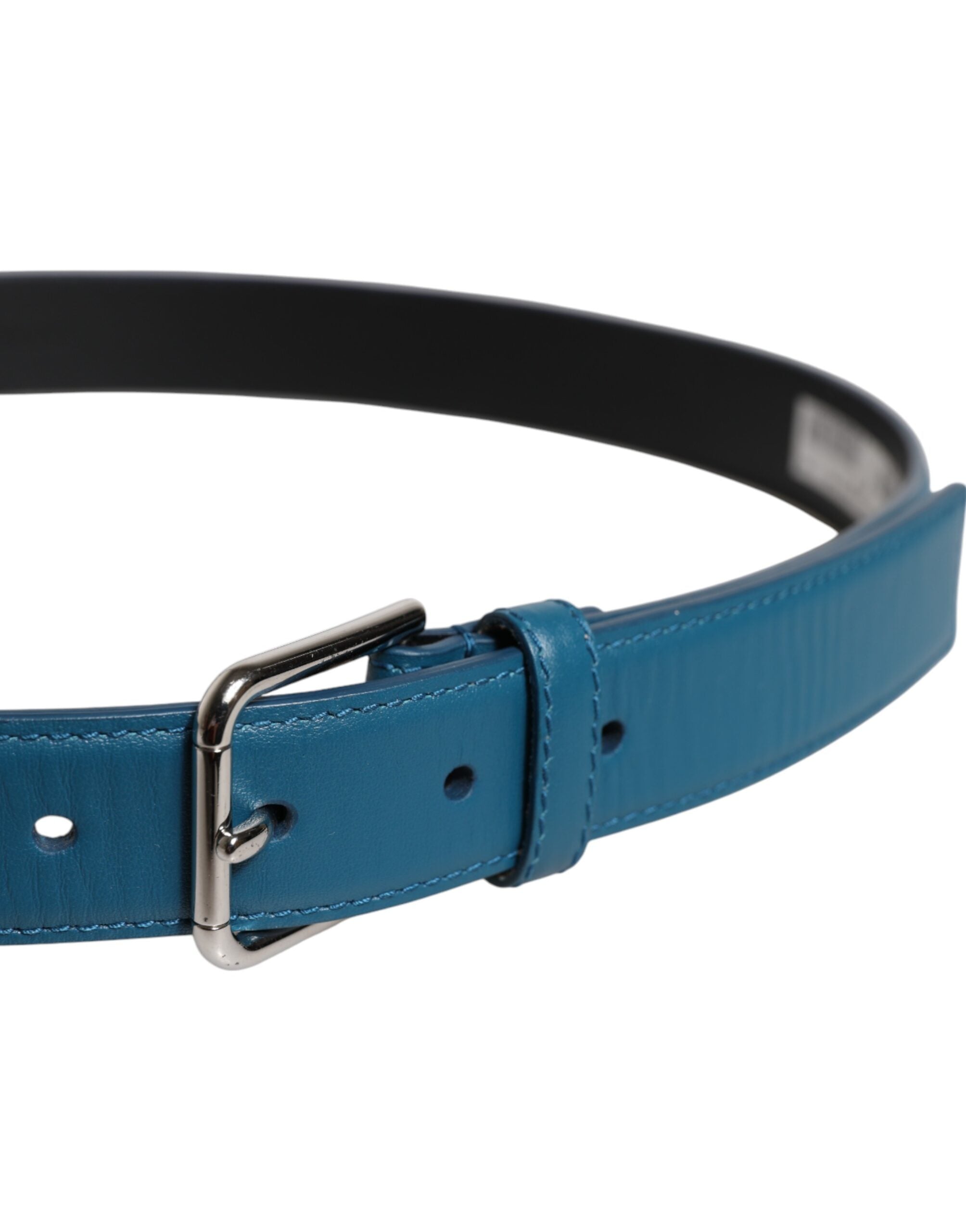 Dolce & Gabbana Blue Beige Leather Weaved Metal Buckle Men's Belt (Pre-Owned)