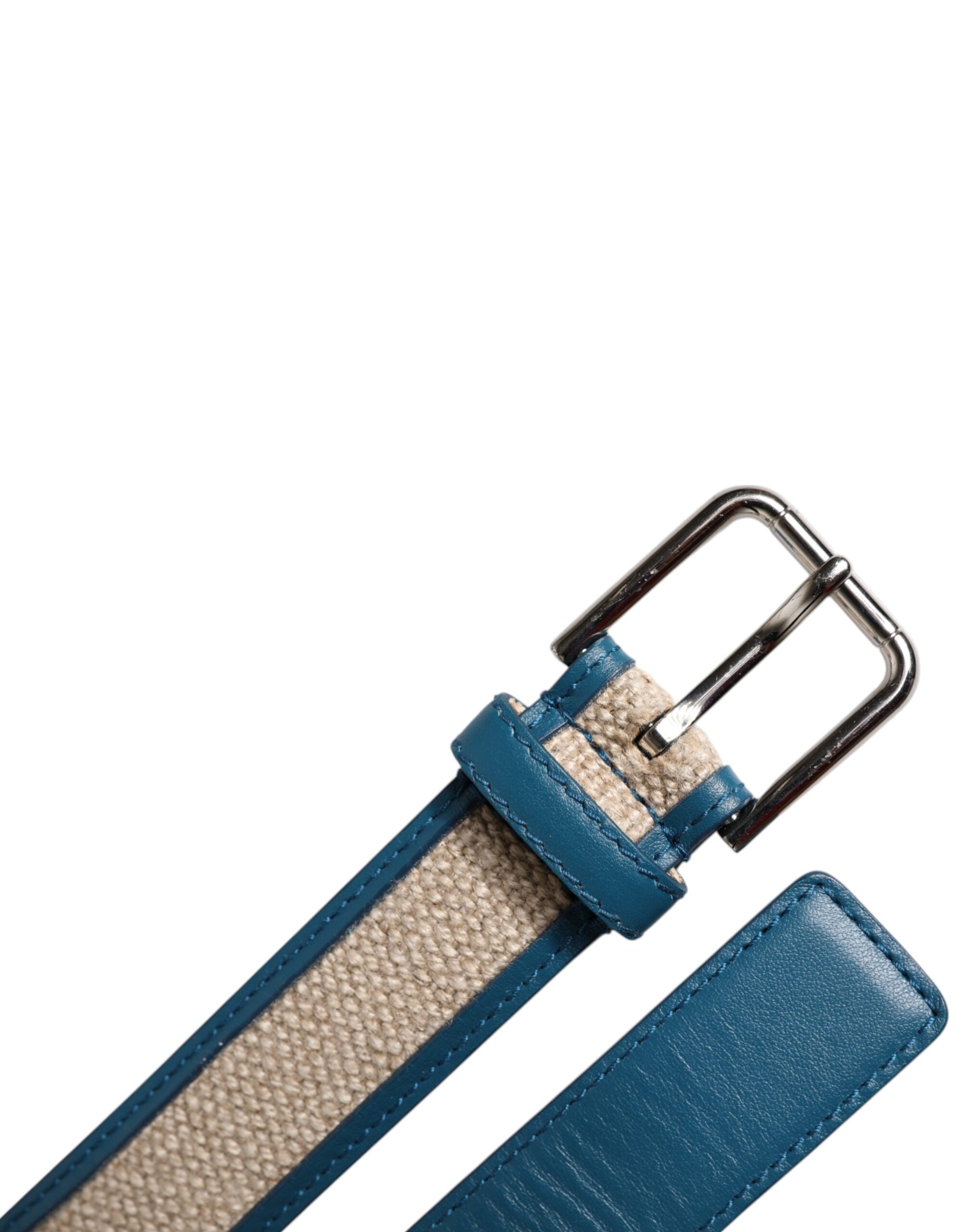 Dolce & Gabbana Blue Beige Leather Weaved Metal Buckle Men's Belt (Pre-Owned)